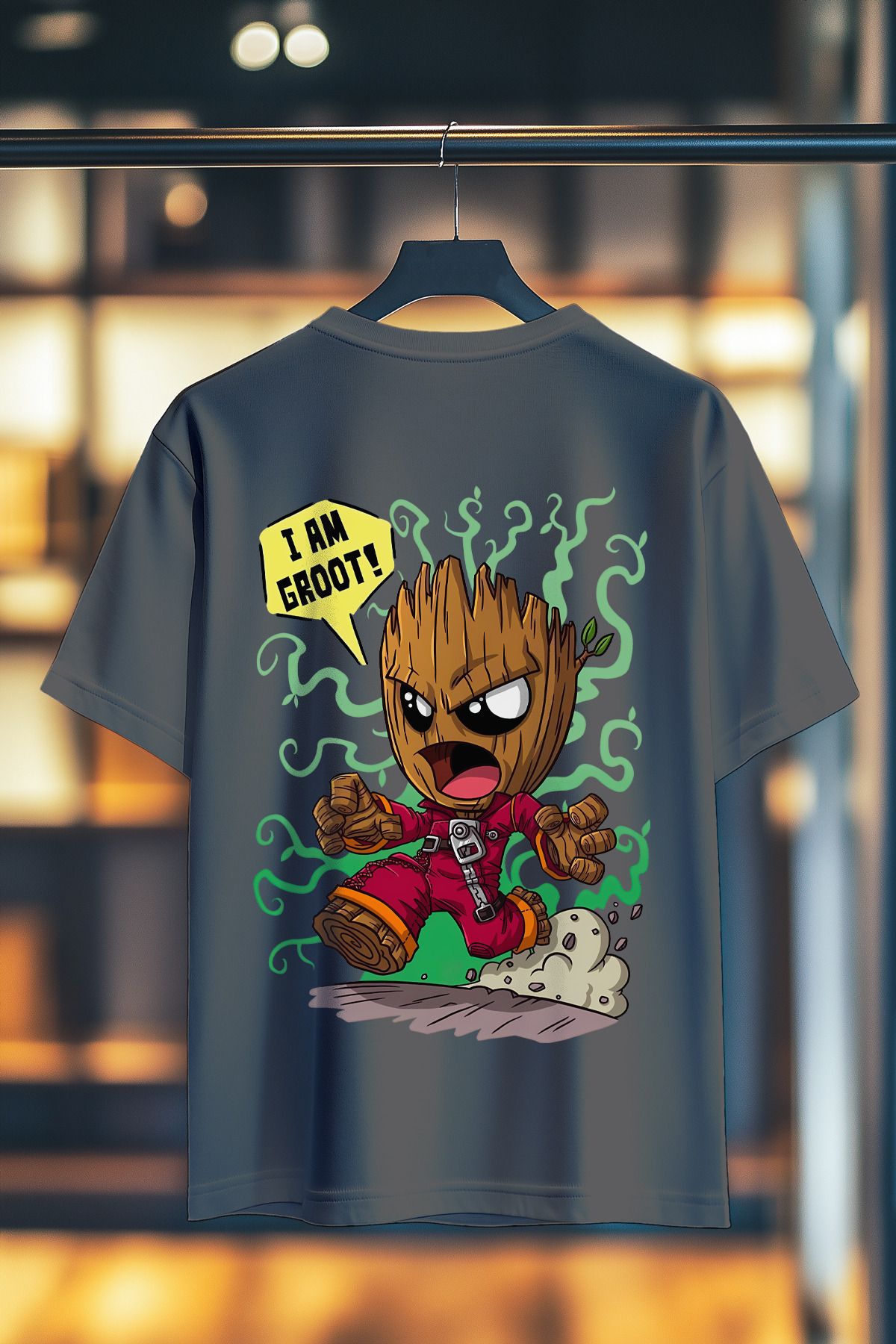 BookOrBook I am Groot %100 Pamuk Premium Kalite Sırt Baskılı T-Shirt