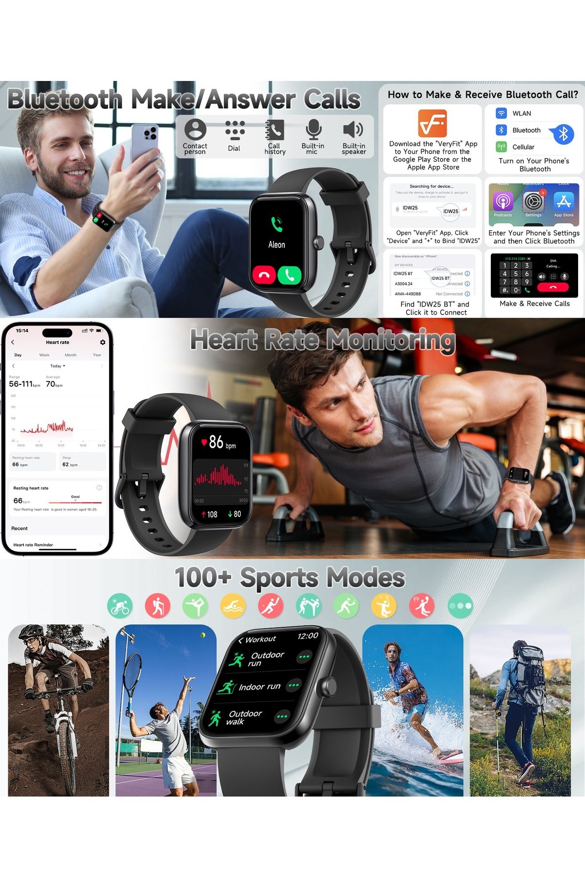 Singlait-Ceas smartwatch, Singlait QS7, 1.85inch,sporturi multiple, ritm cardiac,notificari, termometru, apel 4