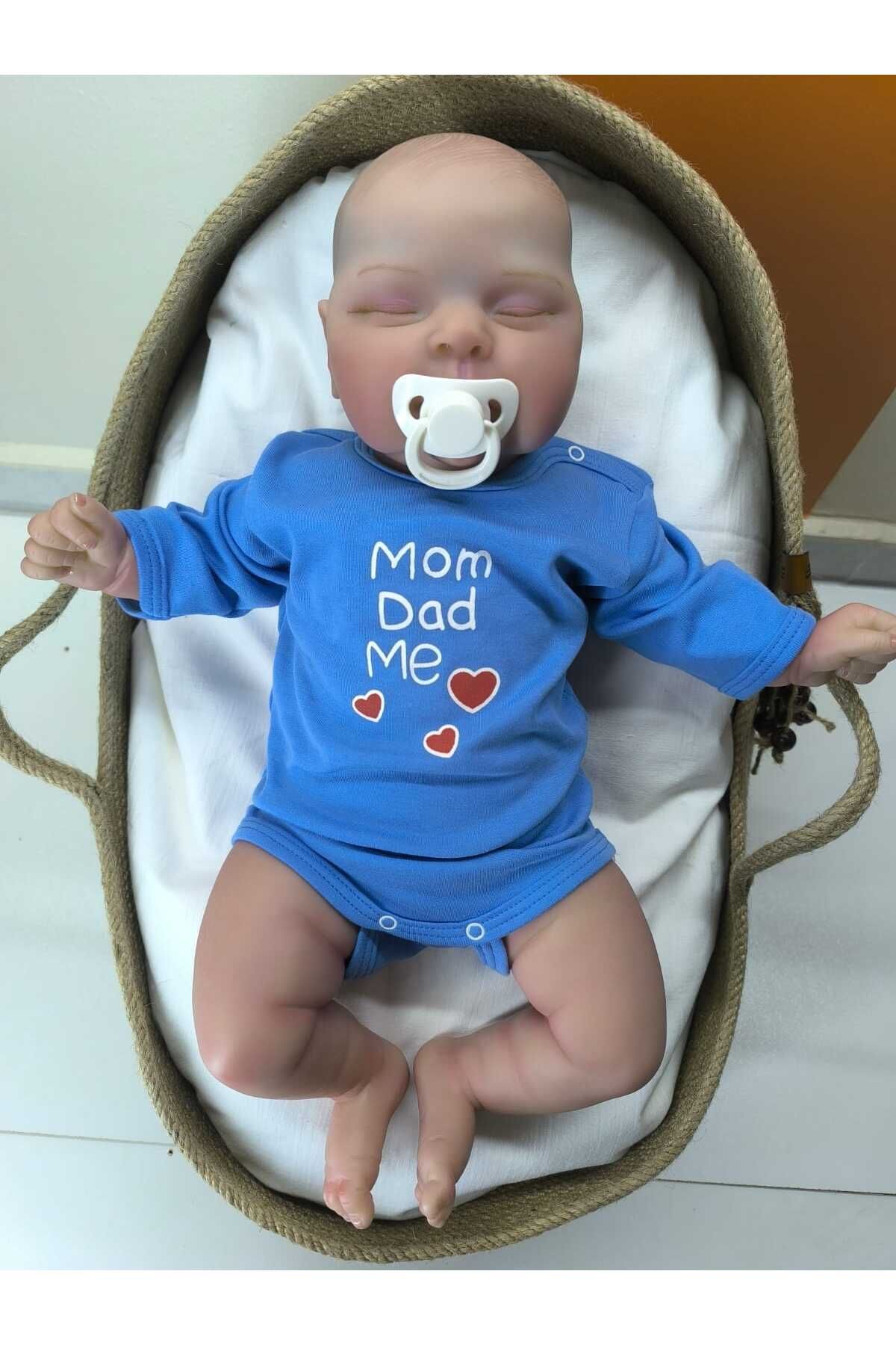 Minisse MOM&DAD&ME Baskılı 100% Pamuk Uzun Kollu Çıtçıtlı Bebek Zıbın