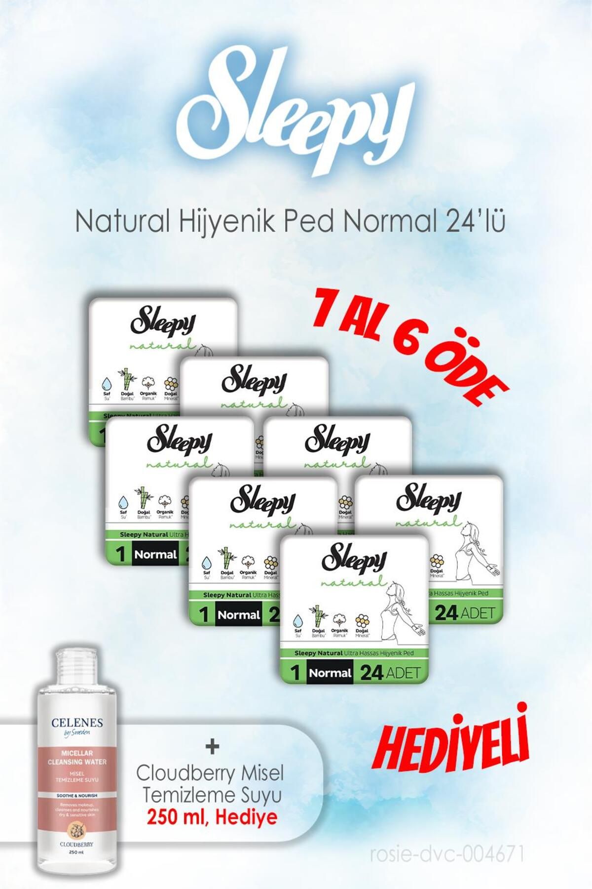 Sleepy 7 AL 6 ÖDE Sleepy 24'lü Natural Hijyenik Normal ve 250 ML Temizleme Suyu