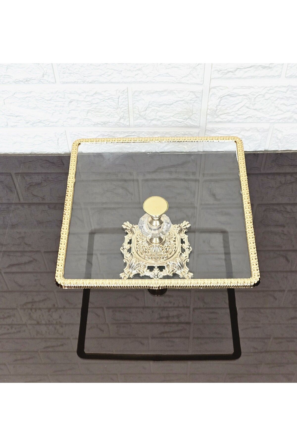 atabey home-Glass Small Square Serving Plate-Presentation Plate-Speech Tray-Presentation Tray-Dump Gold Frame 22cm 1