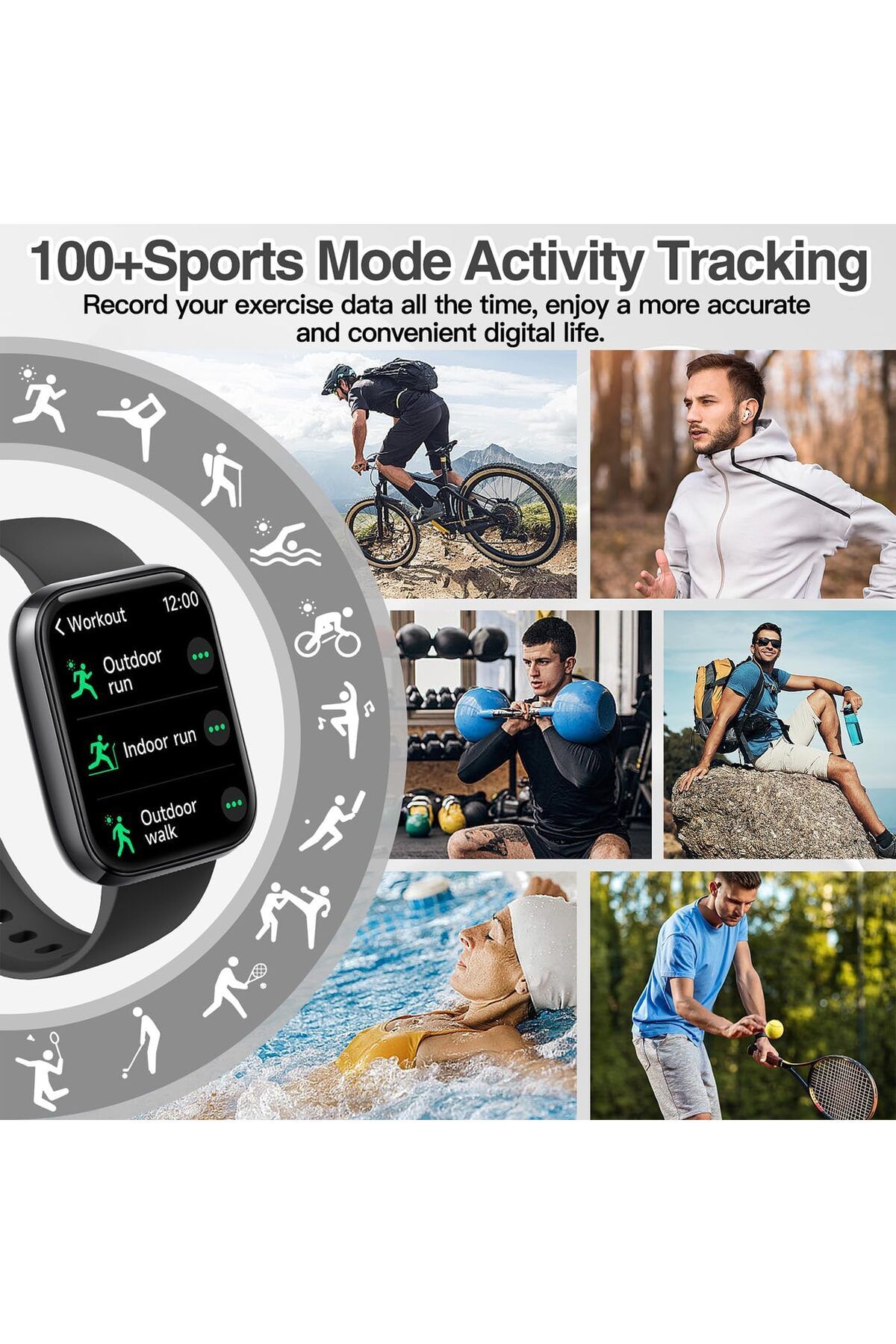 Singlait-Ceas smartwatch, Singlait QS7, 1.85inch,sporturi multiple, ritm cardiac,notificari, termometru, apel 3