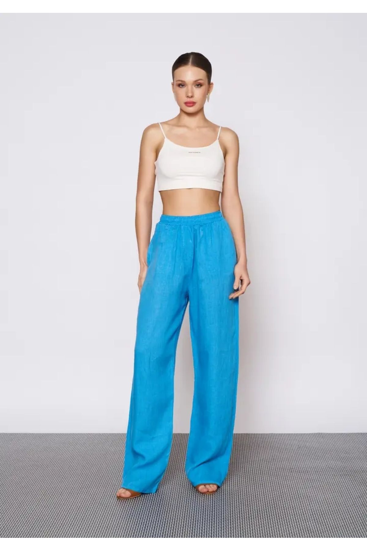 EUROFASHION Tranquil Mavi Beli Lastikli Pantolon
