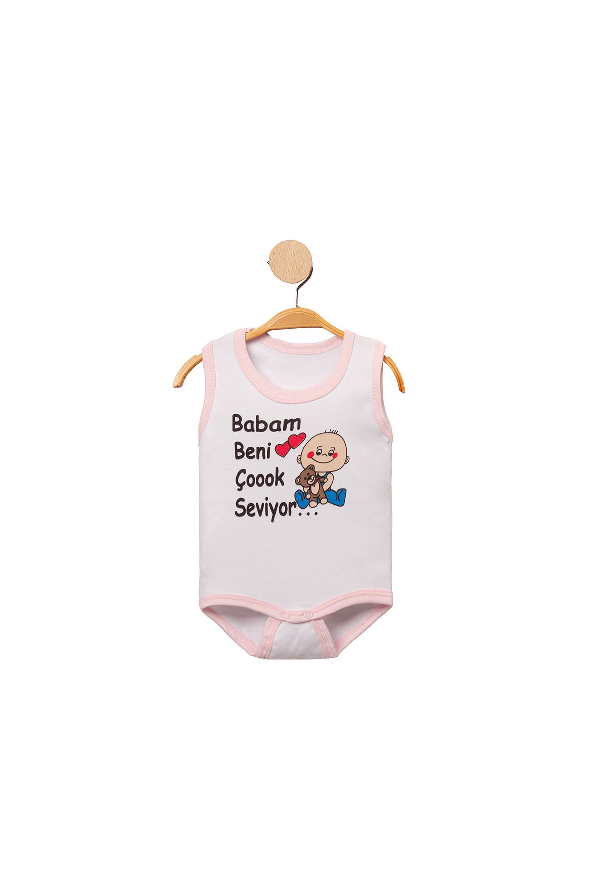 MBK GARDEN %100 Pamuk Babam Beni Çok Seviyor Baskılı Çıtçıtlı Bebek Body Badi Zıbın Tulum