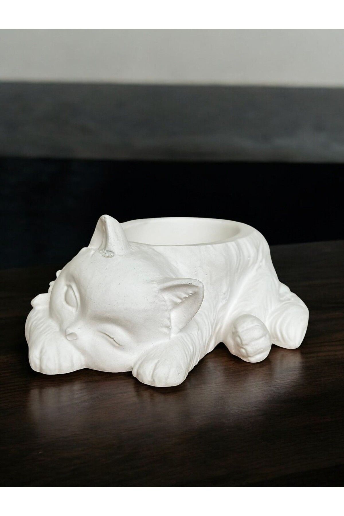 ArtnestbyAysun Uyuyan Kedi Minimalist Dekoratif Heykel Obje Beyaz Kaktüs ve Sukulent Saksısı