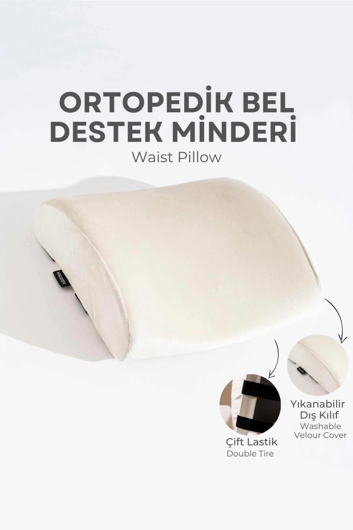 VİSCOTEX Visco Ortopedik Bel Destek Yastığı, Ofis, Araba, Sandalye, Koltuk, Sırt Yastığı Minderi, 38x33x12 cm
