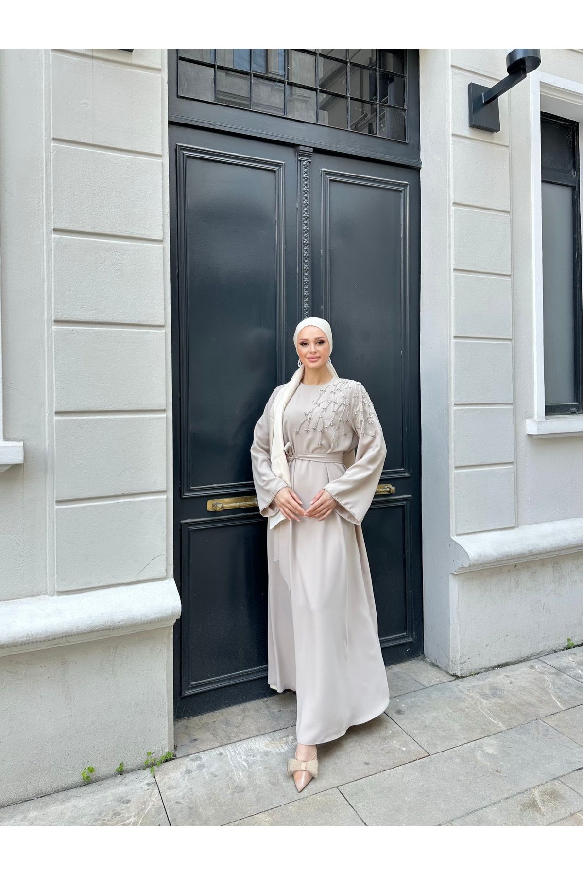 Melisa Boutique By Selma Özkan 4210 Kol Ucu Ve Omuz Kısmında Taş İşlemeli Elbise