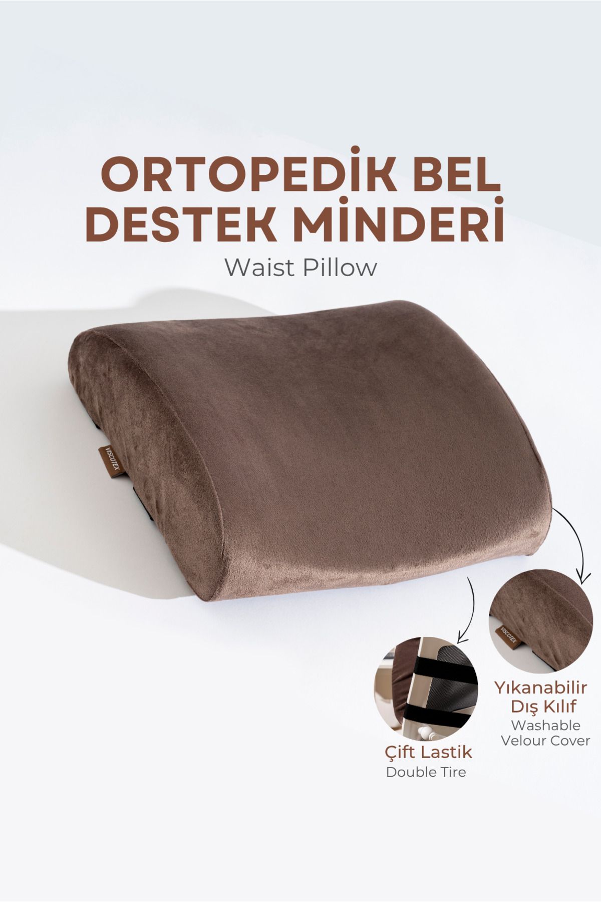 VİSCOTEX Visco Ortopedik Bel Destek Yastığı, Ofis, Araba, Sandalye, Koltuk, Sırt Yastığı Minderi, 38x33x12 cm