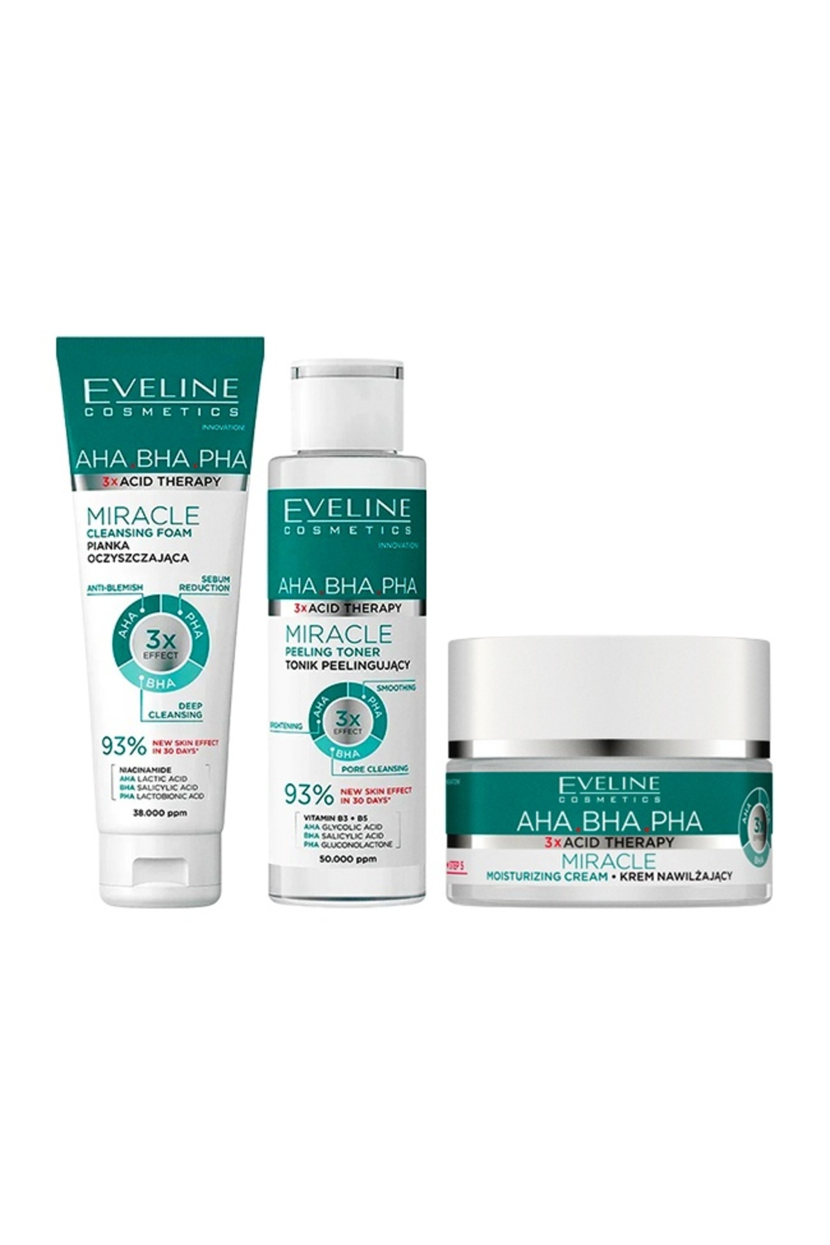Eveline Cosmetics Set Eveline Miracle: Cremă Hidratantă 50ml, Spumă De Curățare 150ml, Loțiune Tonică Exfoliantă 200ml - One Size