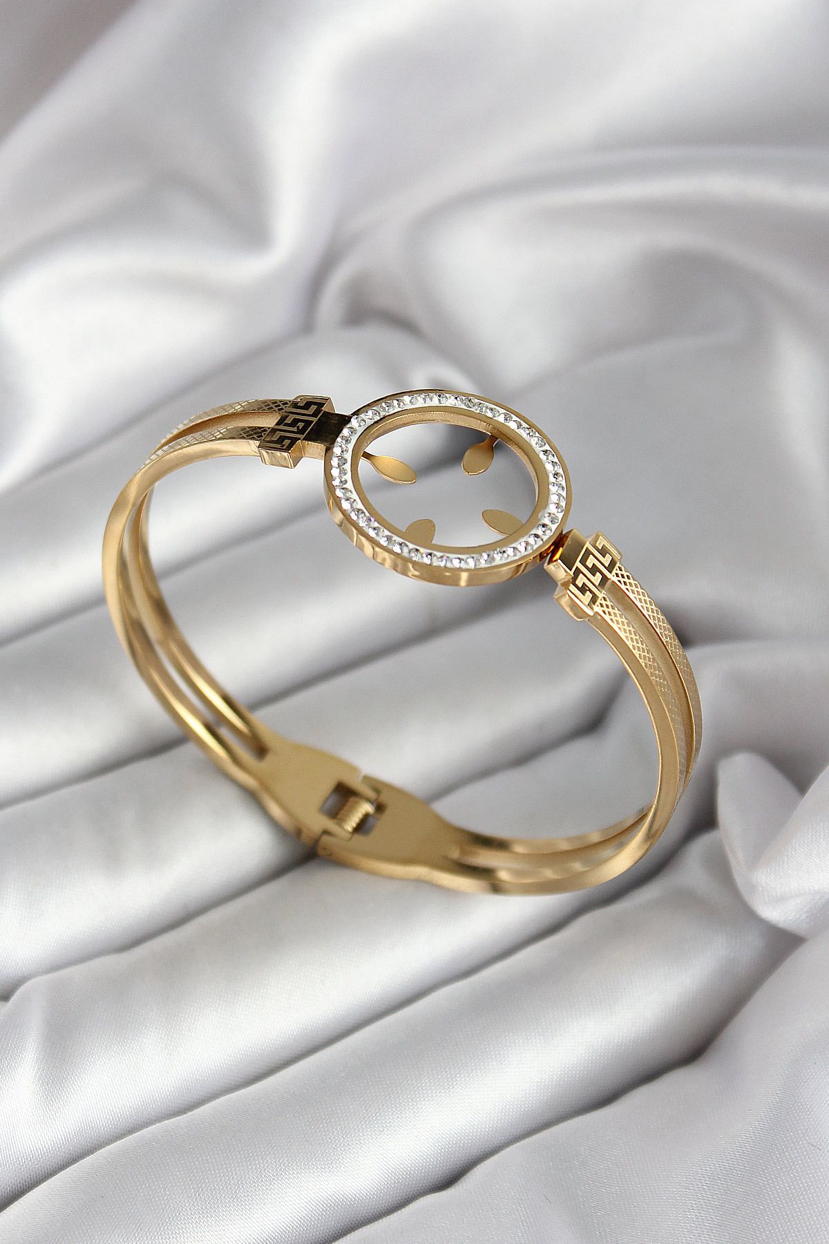 STİLLOVE 316L Çelik Zirkon Taşlı Çeyrek Takılabilir Model Gold Renk Kadın Kelepçe SL11974