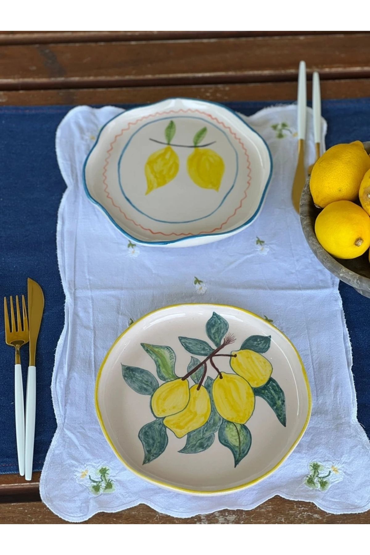 MeGgDecor 2 Adet El Yapımı Limon3 Temalı Sunum Tabağı