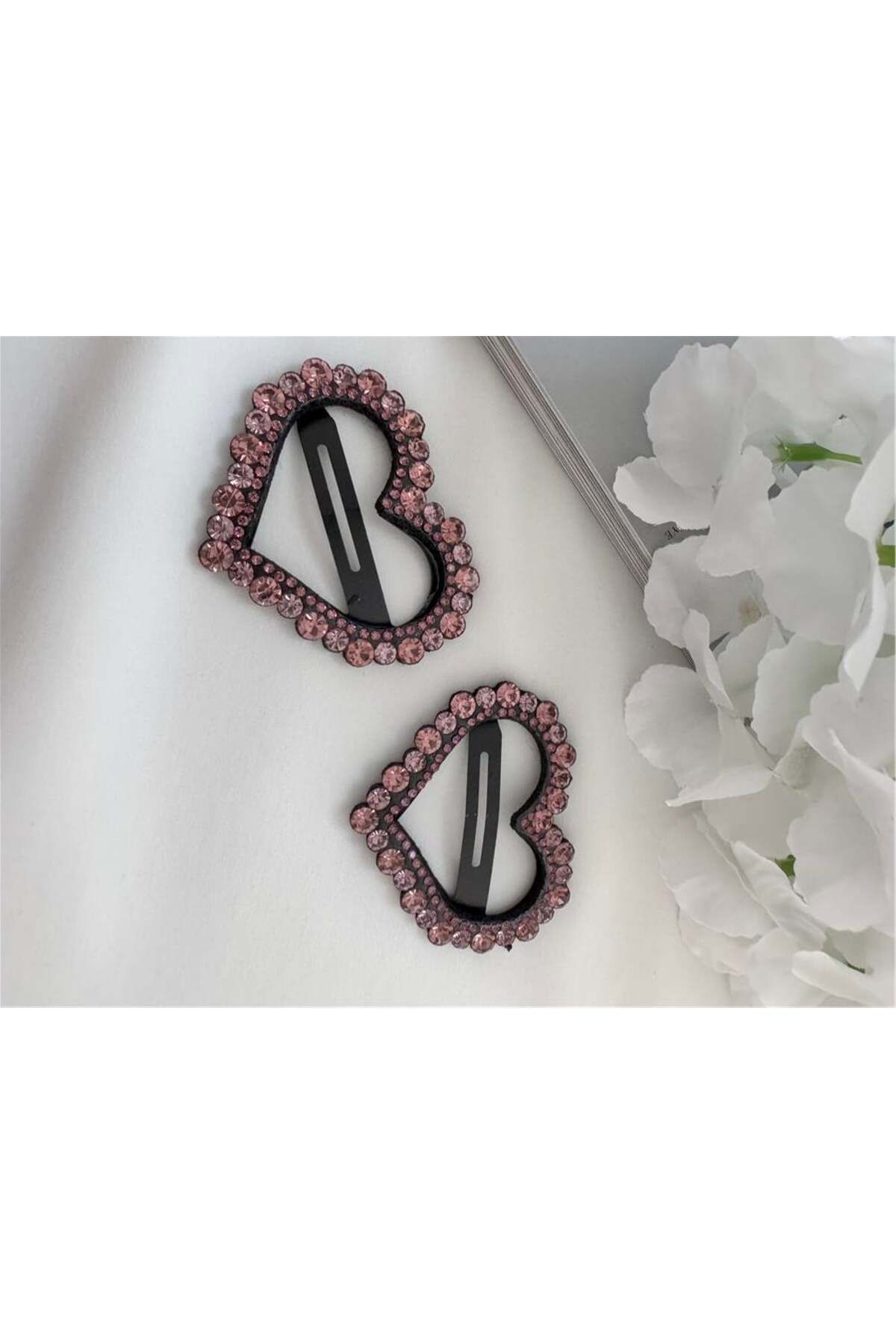 Pelin Aksesuar Pembe Kristal Taşlı 2 li Kalp Toka Seti