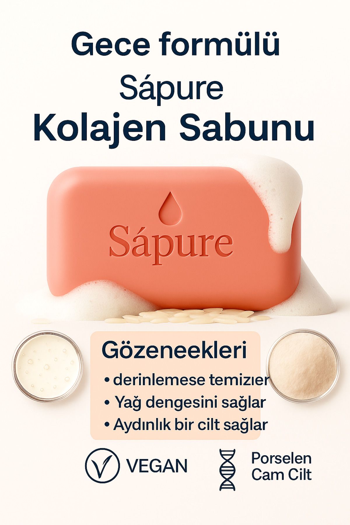 sapure "Collagen Night Gece Yüz Bakım Sabunu | Kolajen | Cam Cilt Etkili Sabun | Porselen Görünüm"
