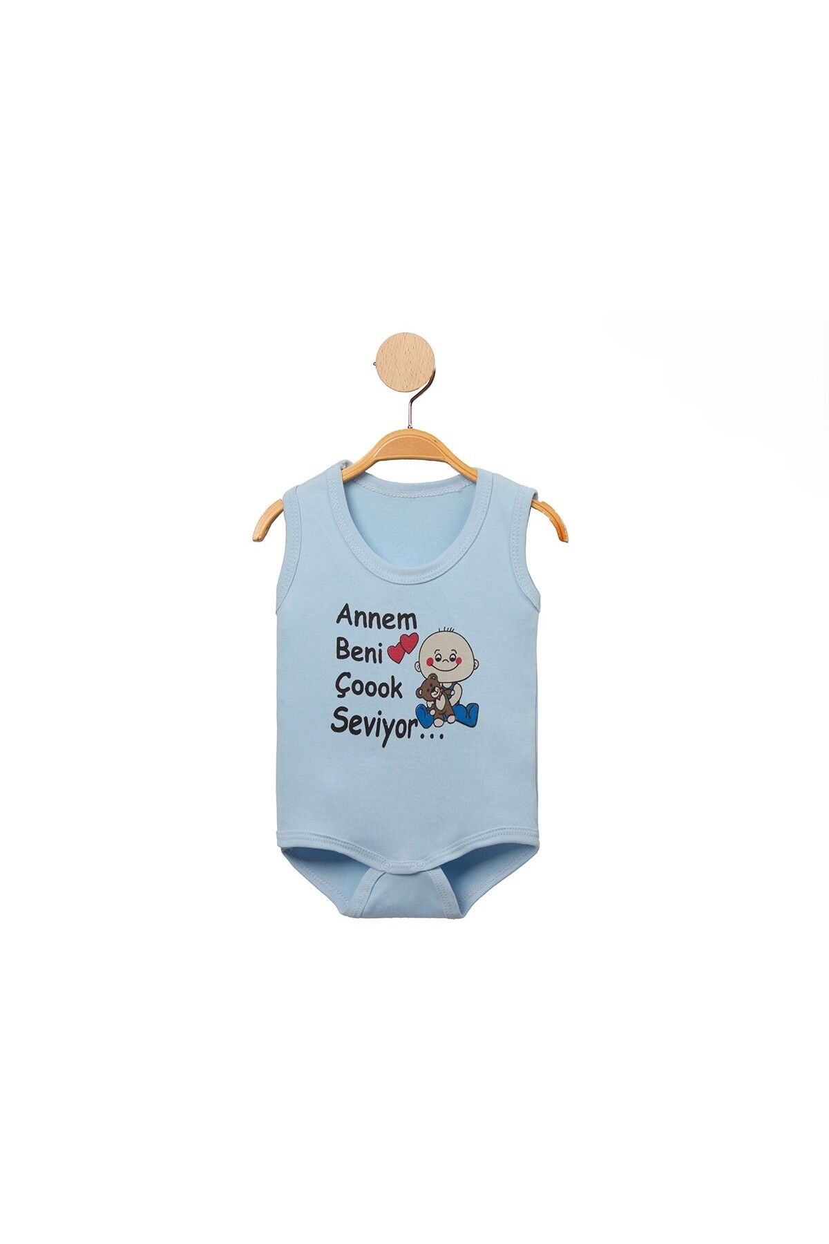 MBK GARDEN %100 Pamuk Annem Beni Çok Seviyor Baskılı Çıtçıtlı Bebek Body Badi Zıbın Tulum