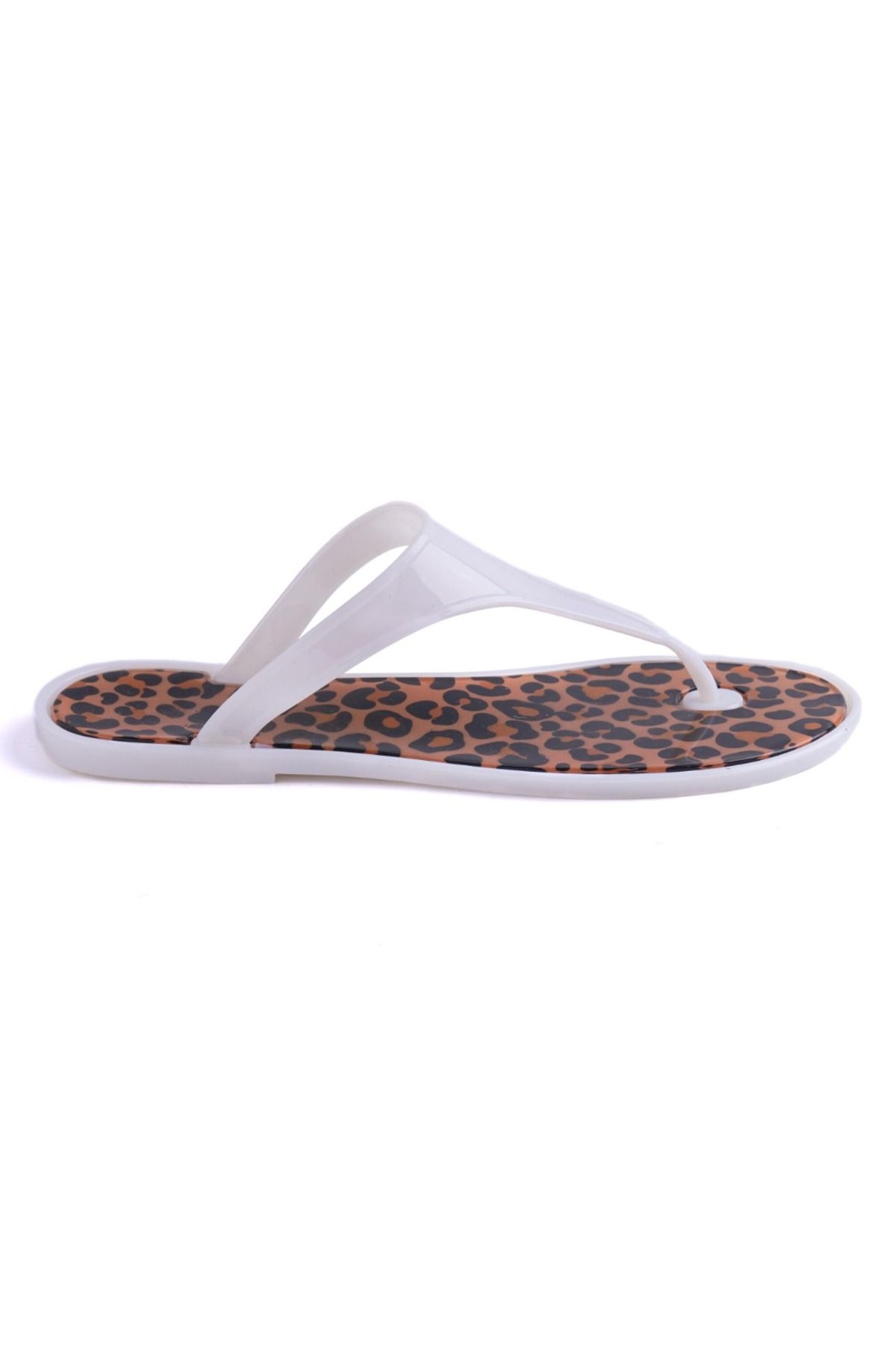 Enodia LEOPARLI DESENLİ BEYAZ JELLY PARMAK ARASI SANDALET
