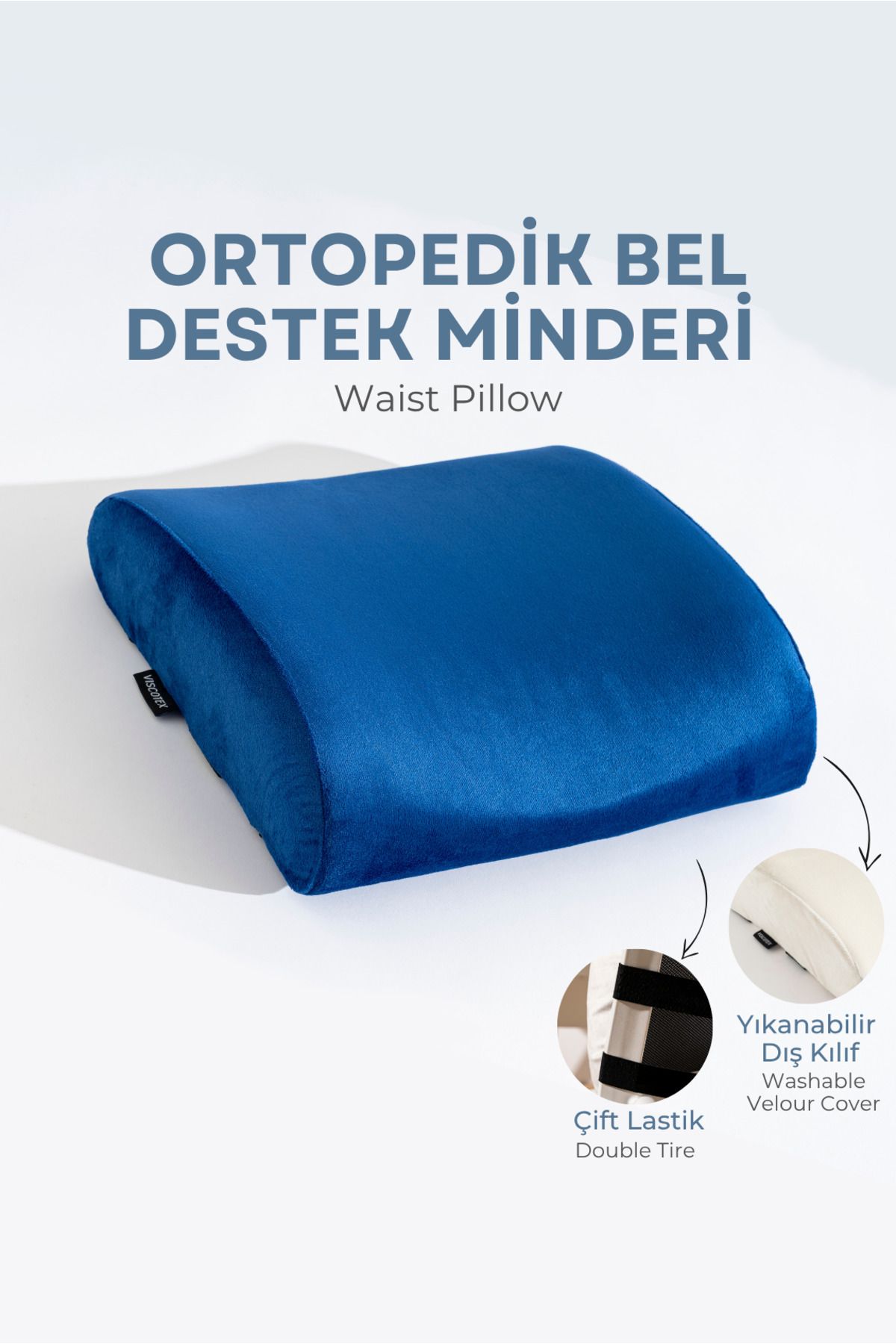 VİSCOTEX Visco Ortopedik Bel Destek Yastığı, Ofis, Araba, Sandalye, Koltuk, Sırt Yastığı Minderi, 38x33x12 cm