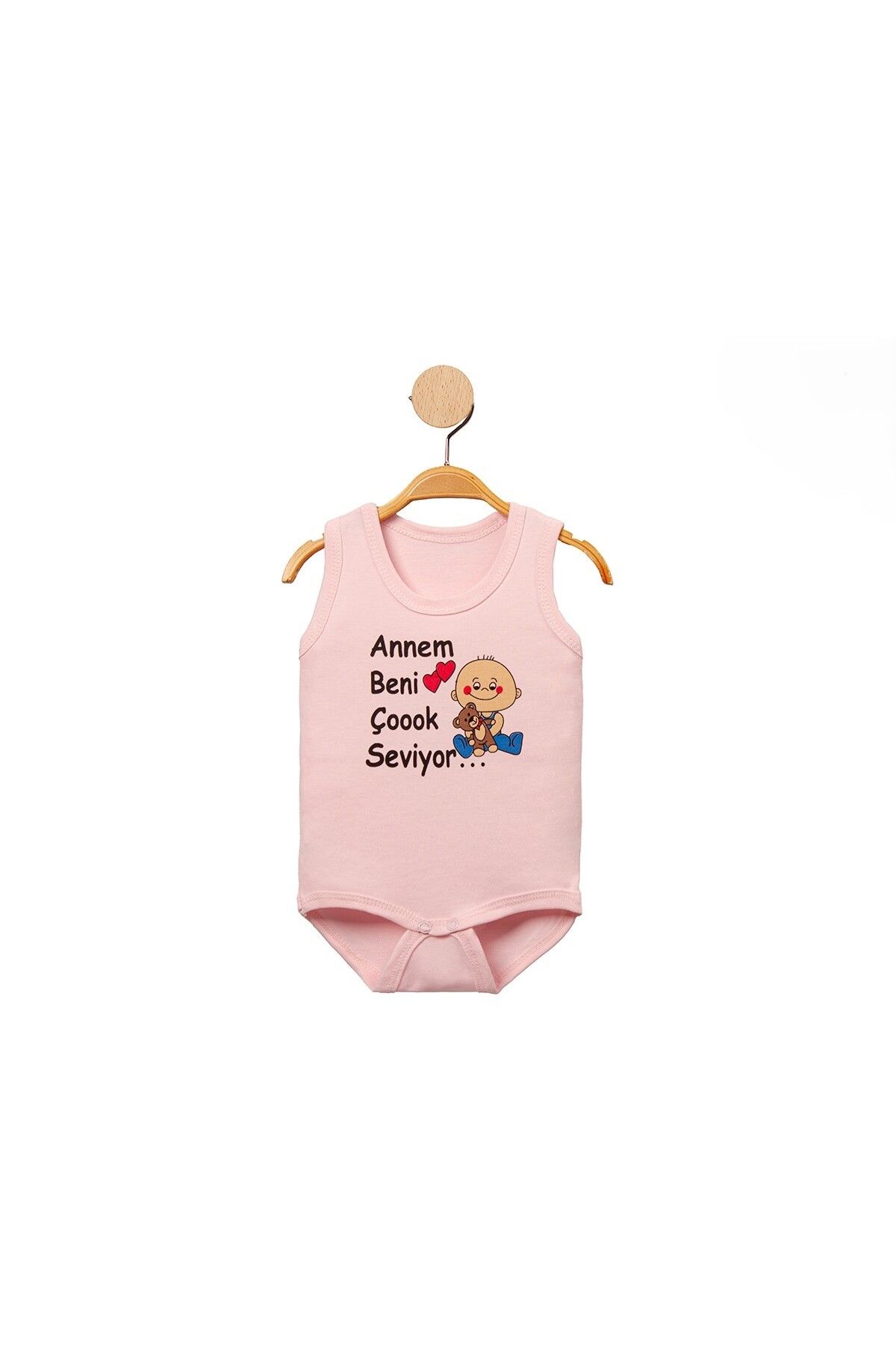 MBK GARDEN %100 Pamuk Annem Beni Çok Seviyor Baskılı Çıtçıtlı Bebek Body Badi Zıbın Tulum