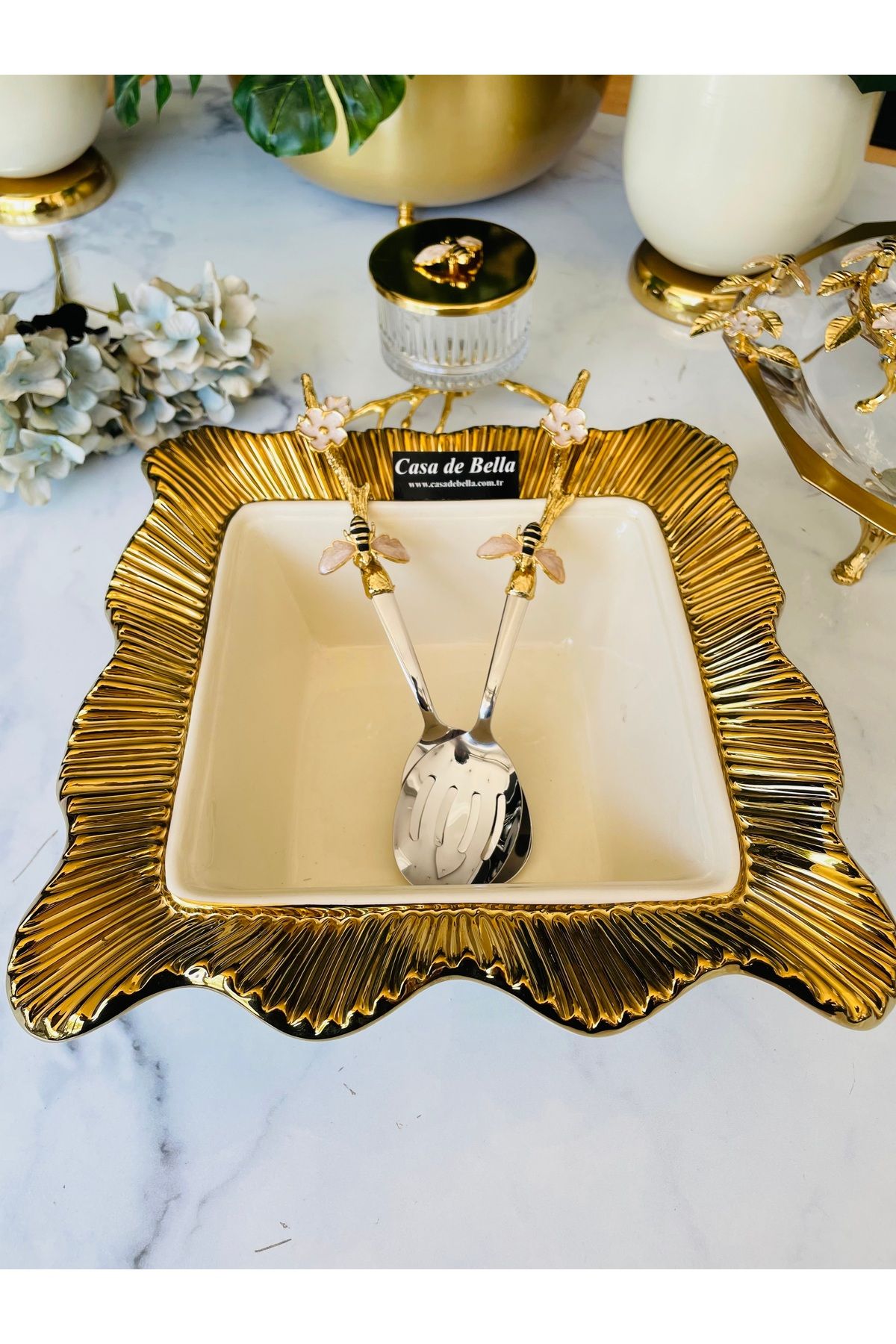CASA DE BELLA Valonia Gold Büyük Boy Kare Derin Kase 26 cm