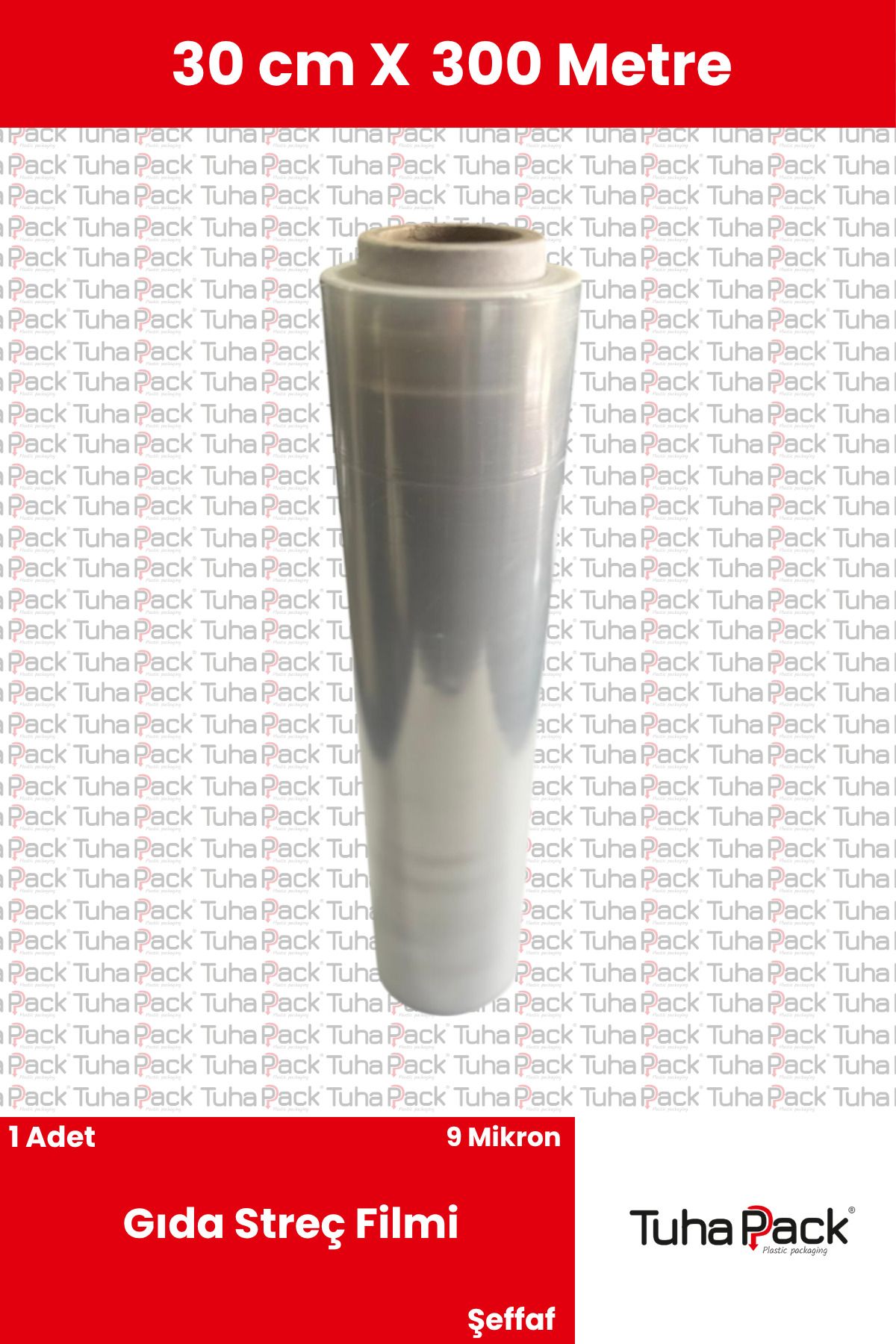tuhapack plastic packaging Gıda Streç Filmi 30cm x 300m - 9 Mkrn, Şeffaf, 1 Adet, Gıda Temasına Uygun