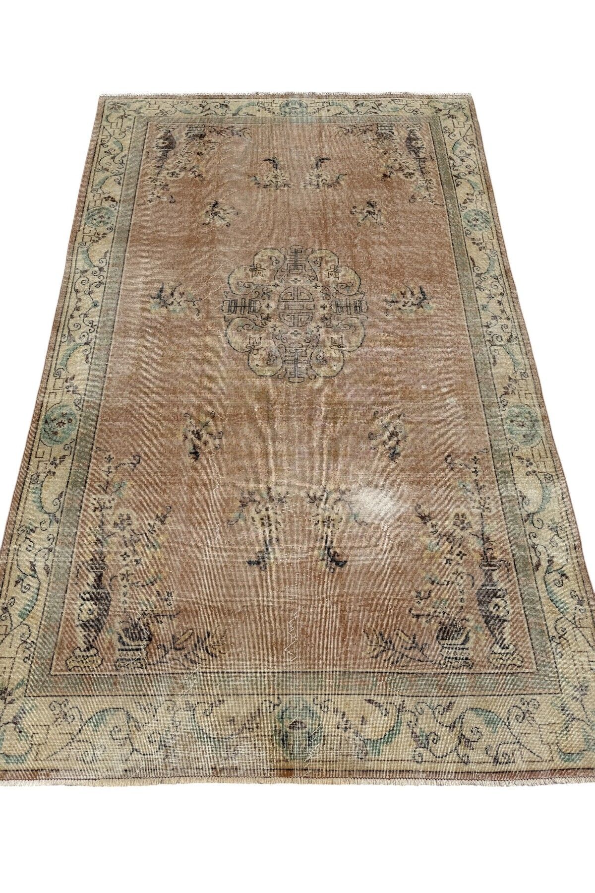 BURAK HALI El Dokuma Vintage Isparta Halısı 197x320 Pudra Gülkurusu Eskitme Halı