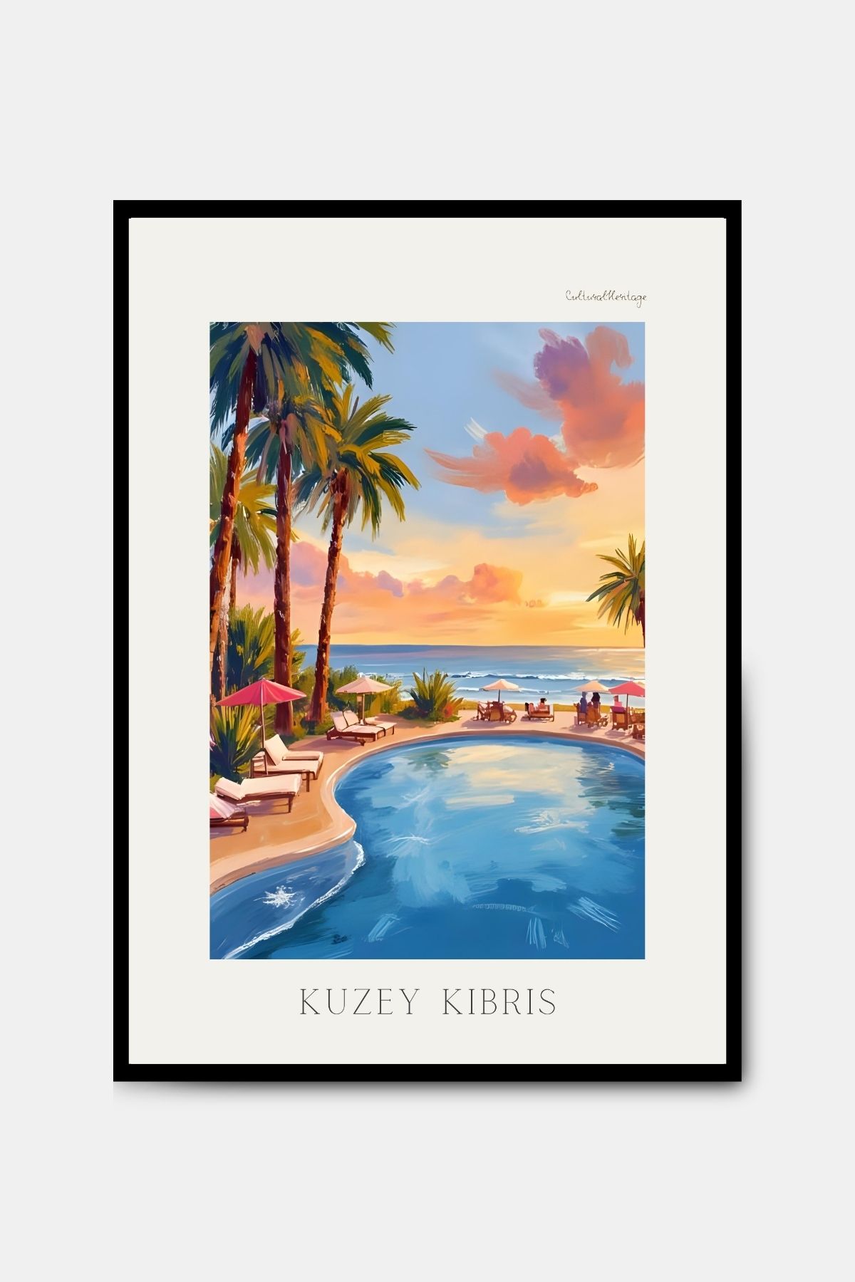 PİTAYA Kuzey Kıbrıs Tatil Poster - Çerçevesiz Tasarım Kıbrıs Poster Yağlı Boya Tablo KKTC Duvar Dekorasyonu