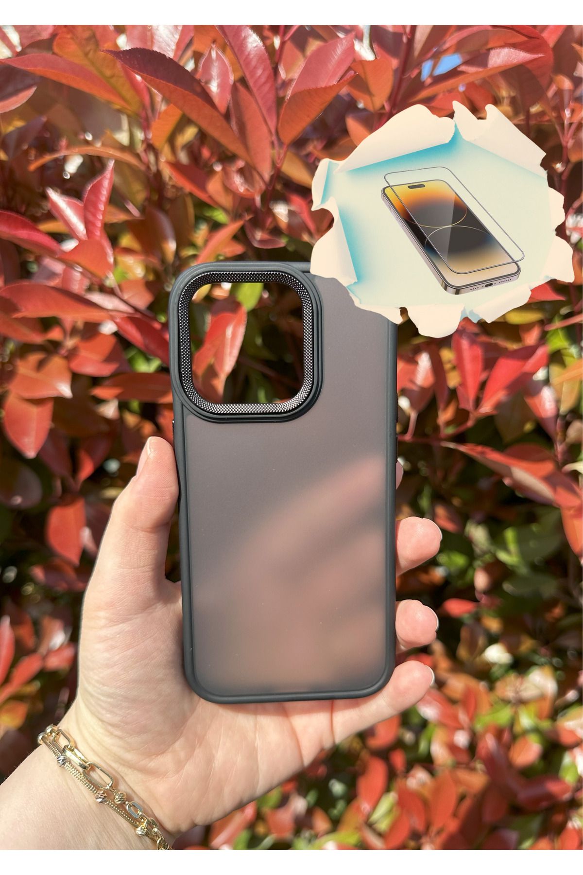 CNL iPhone 15 Pro Uyumlu Kaliteli Sararmaz Siyah - Şeffaf Kılıf - Kırılmaz Cam Hediyeli