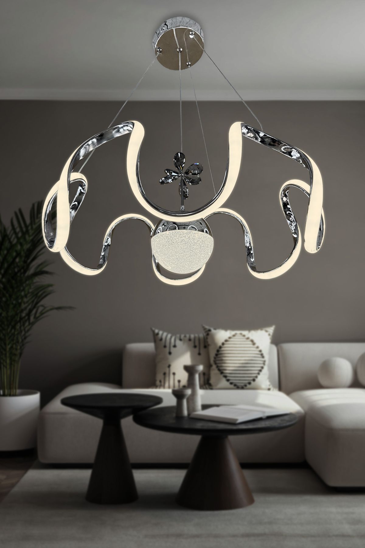 RSCOLLECTIONS Arya Tek Toplu Led Avize 3 mt Kumandasız Krom
