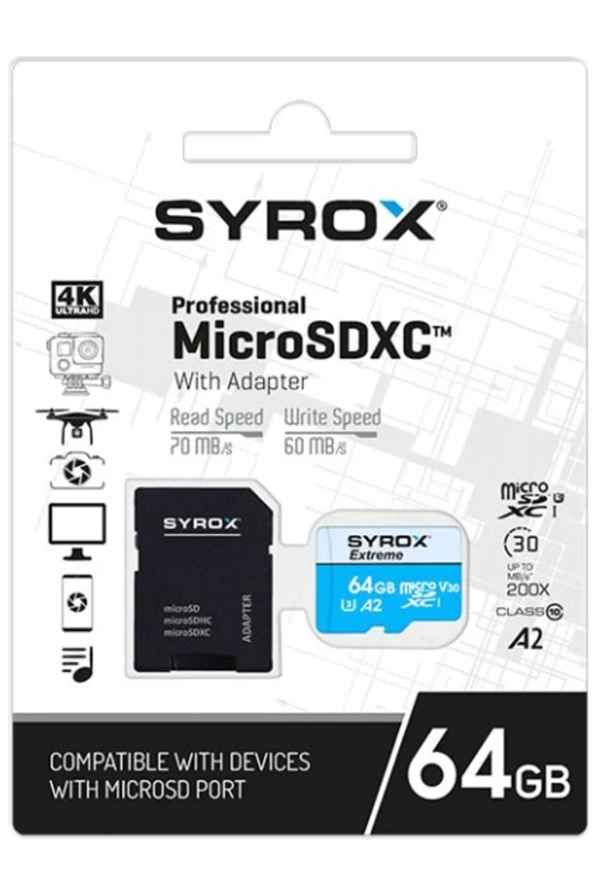 Syrox MicroSDxc 64gb Hafıza Kartı Adaptör Dahil