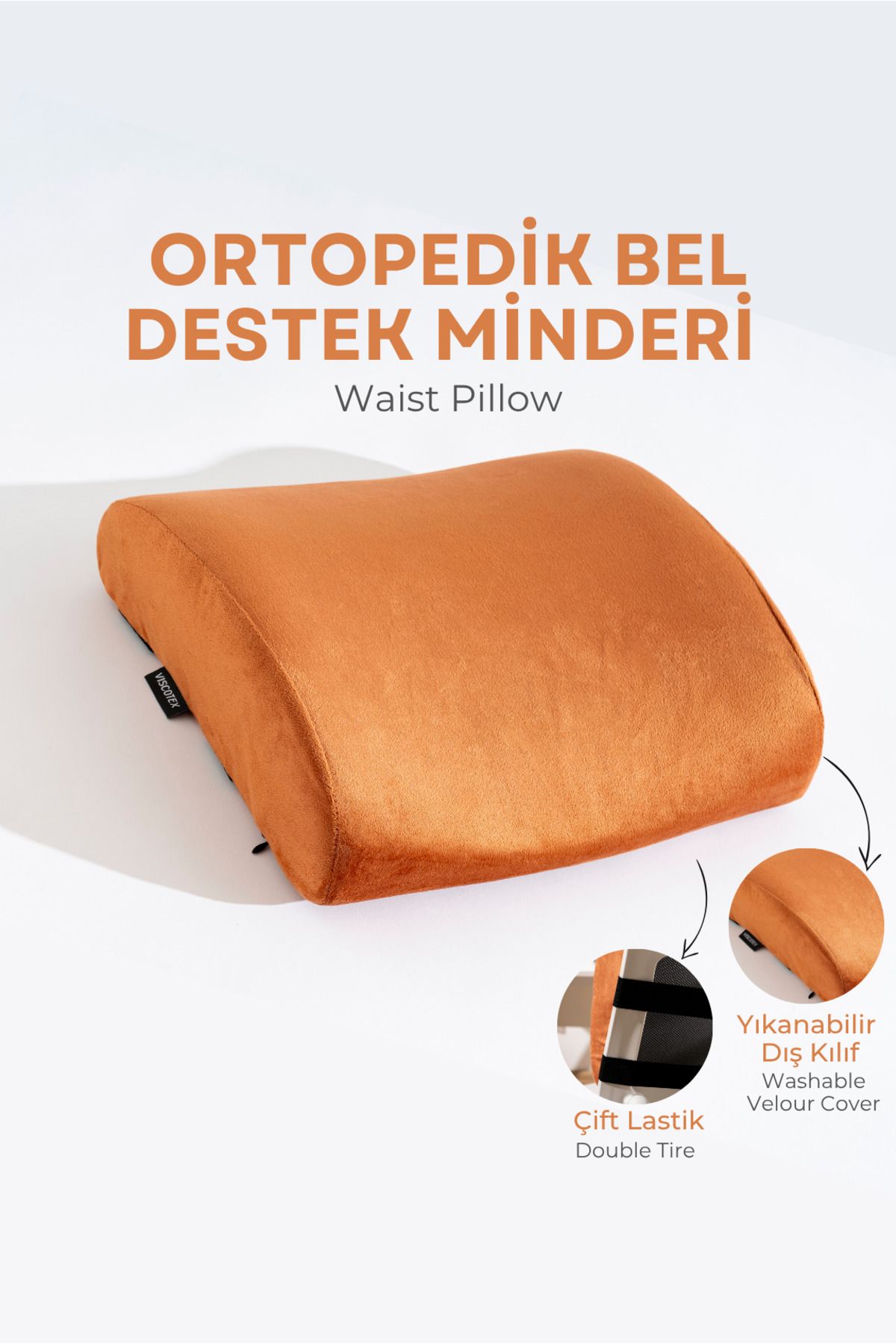 VİSCOTEX Visco Ortopedik Bel Destek Yastığı, Ofis, Araba, Sandalye, Koltuk, Sırt Yastığı Minderi, 38x33x12 cm