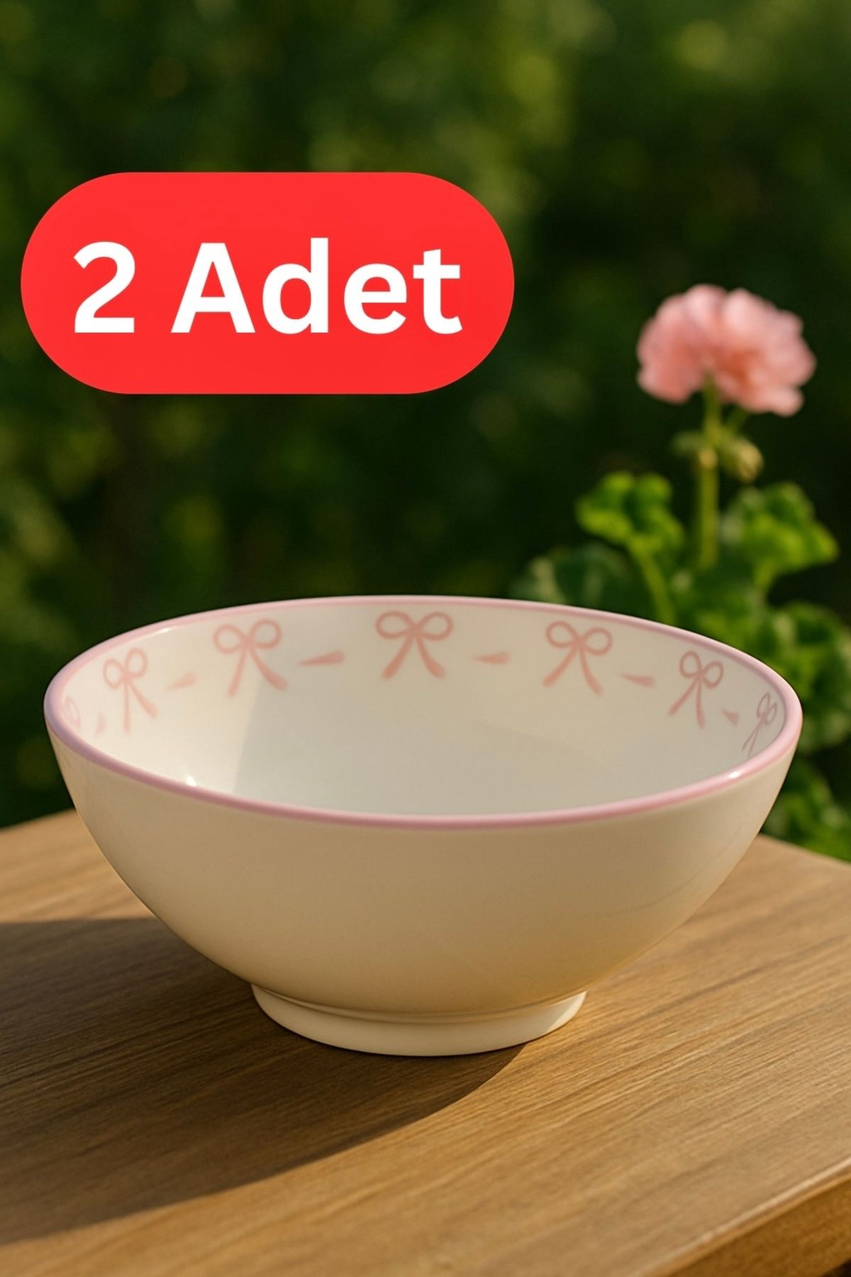 Percini Pembe Fiyonk Porselen Derin Çukur Salata Ramen Noodle Yemek Makarna Tatlı Çorba Kase 20 Cm