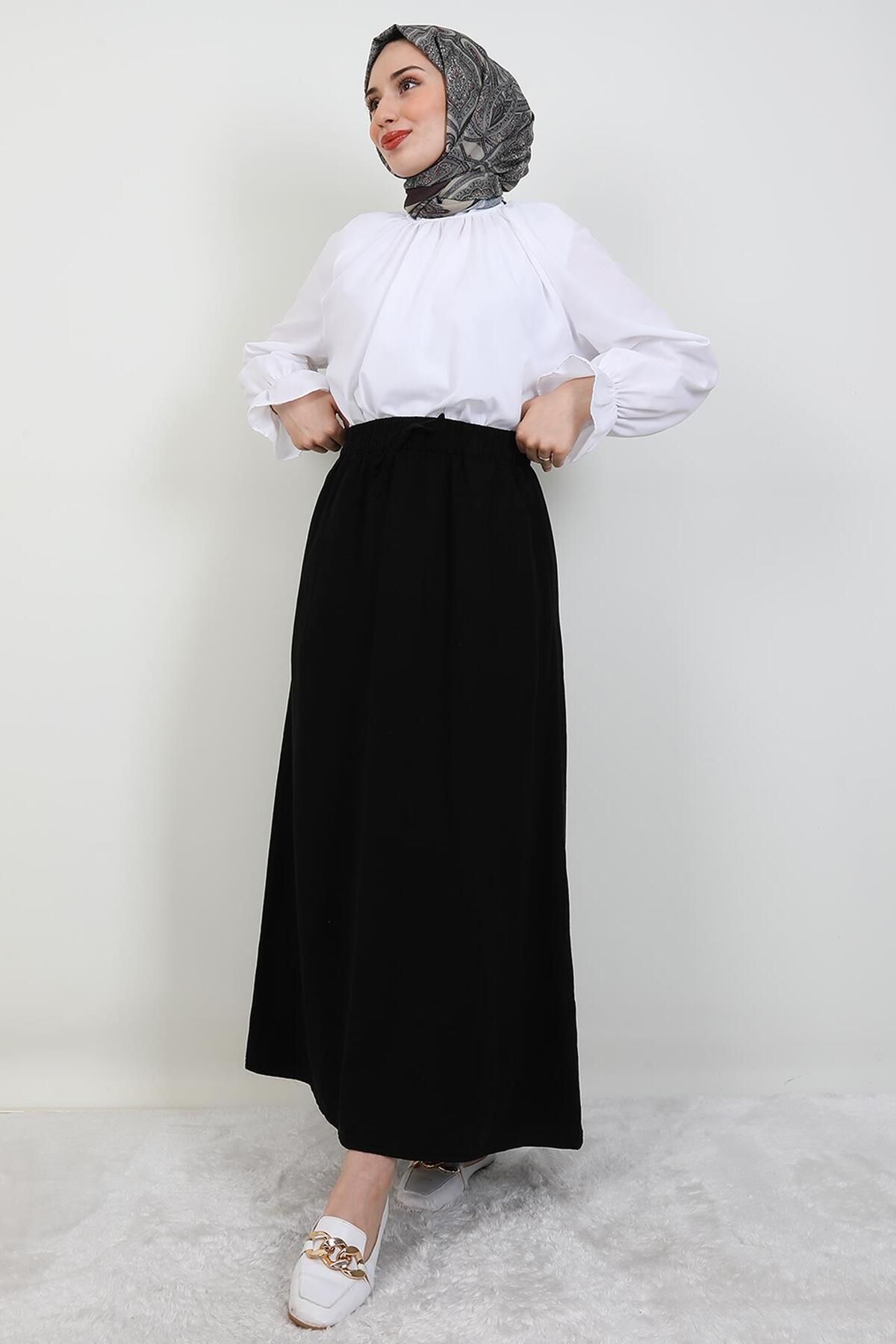 giz astore Beli Lastikli Cepli Etek Siyah
