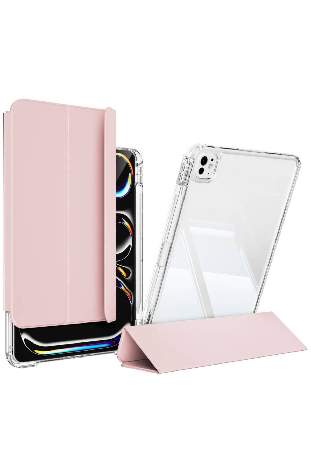YTSGLOBAL iPad Pro 11 2024 Kılıf Magnetik Ayrılabilen Airbagli YTSG Sliding Tablet Kılıfı - Pembe Açık
