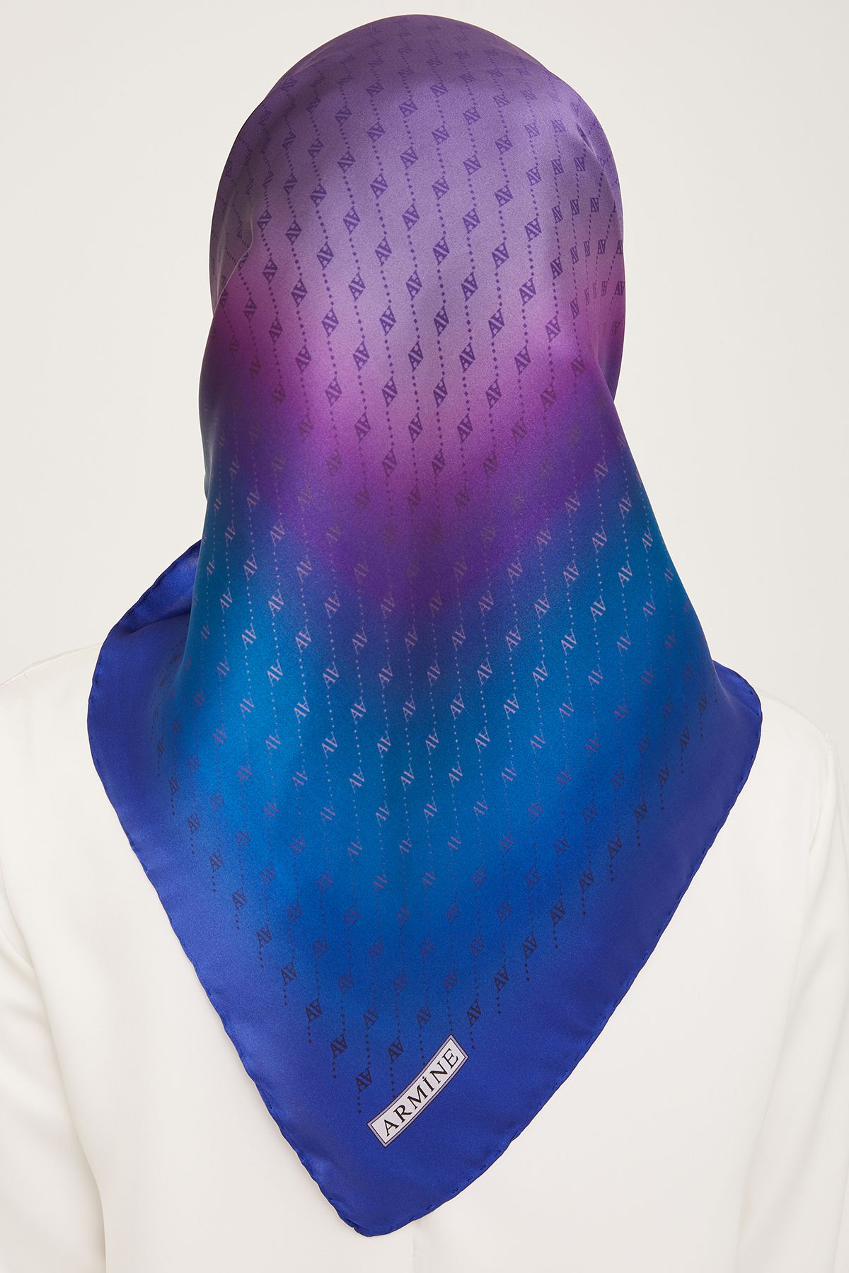 Armine-Nostalgia Series Twill Silk Scarf 9003D-09 Logo Pattern Blue-Fuchsia 4