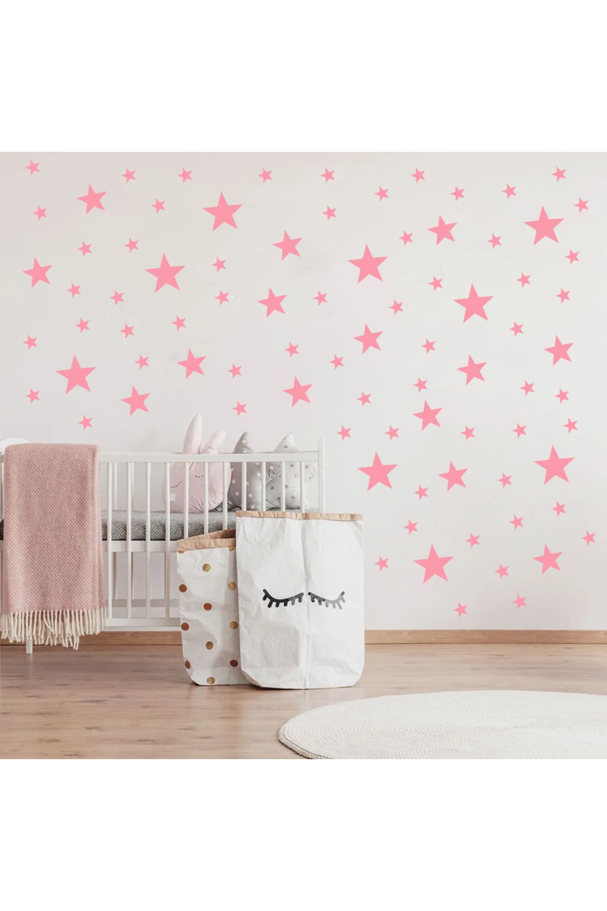 BugyBagy Bebe Pembe Renginde Yıldız Duvar Sticker 2,5-5-7,5-10cm Karışık Ebatlarda - 155 adet