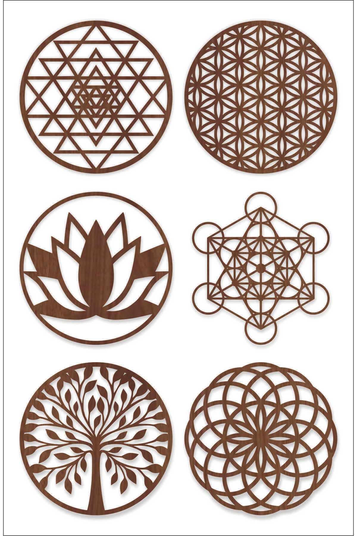 UNT Mandala Duvar Dekoru Seti 6’lı – Bohem Spiritüel MDF Tablo – Geometrik Lazer Kesim