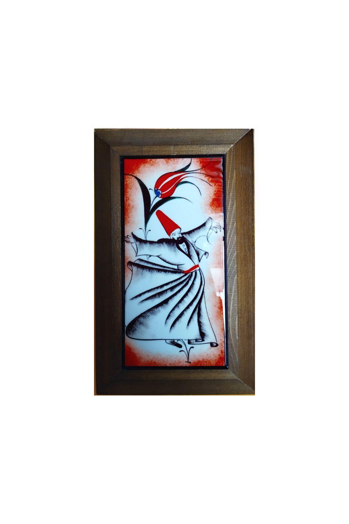 Ats Art Ahşap Çerçeveli Duvar Dekoru 25×16 cm Semazen Lale Çini Figür