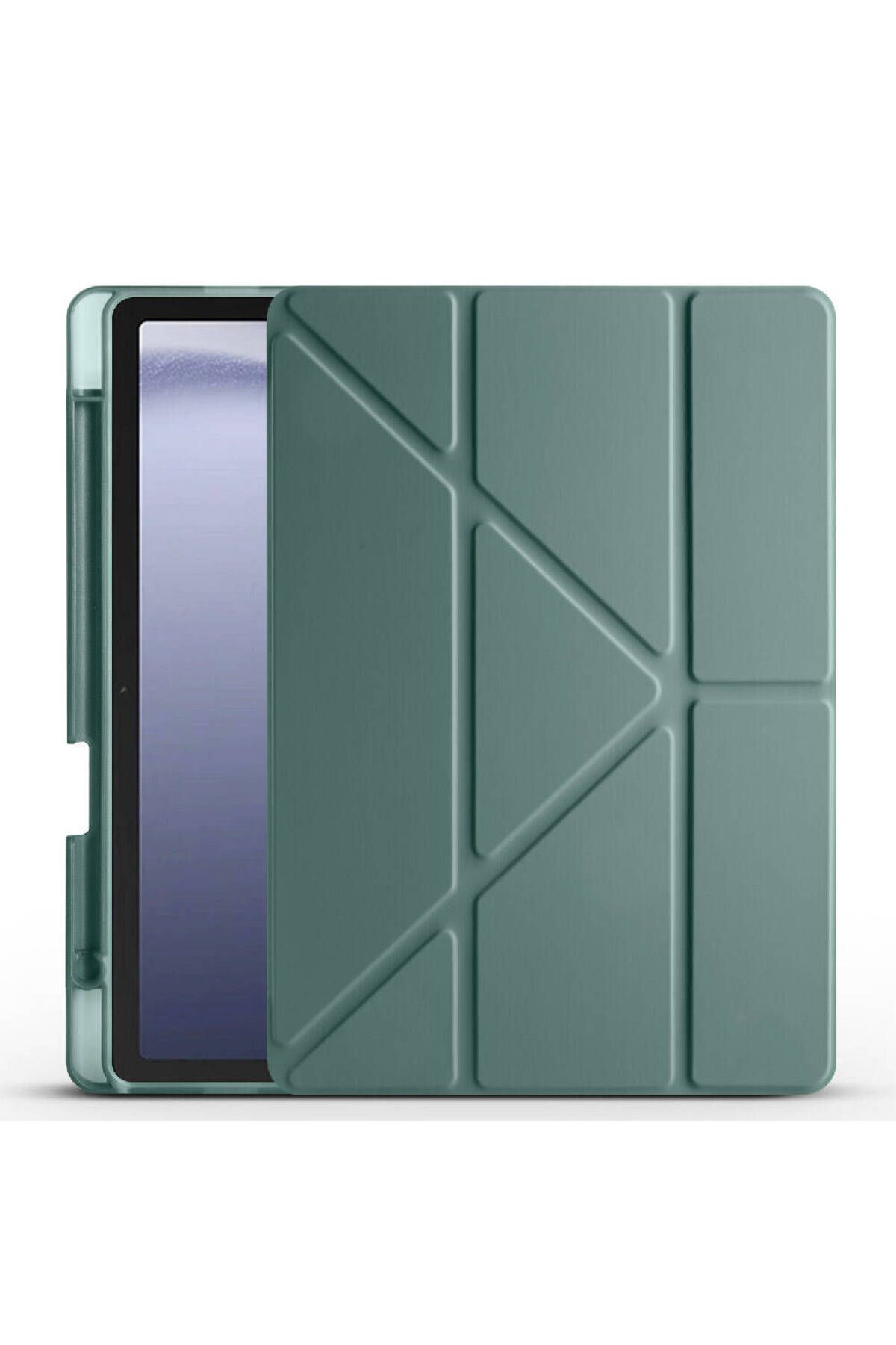 YTSGLOBAL Galaxy Tab A9 Kılıf Uyumlu YTSG Tri Folding Kalem Bölmeli Standlı Kılıf-Koyu Yeşil