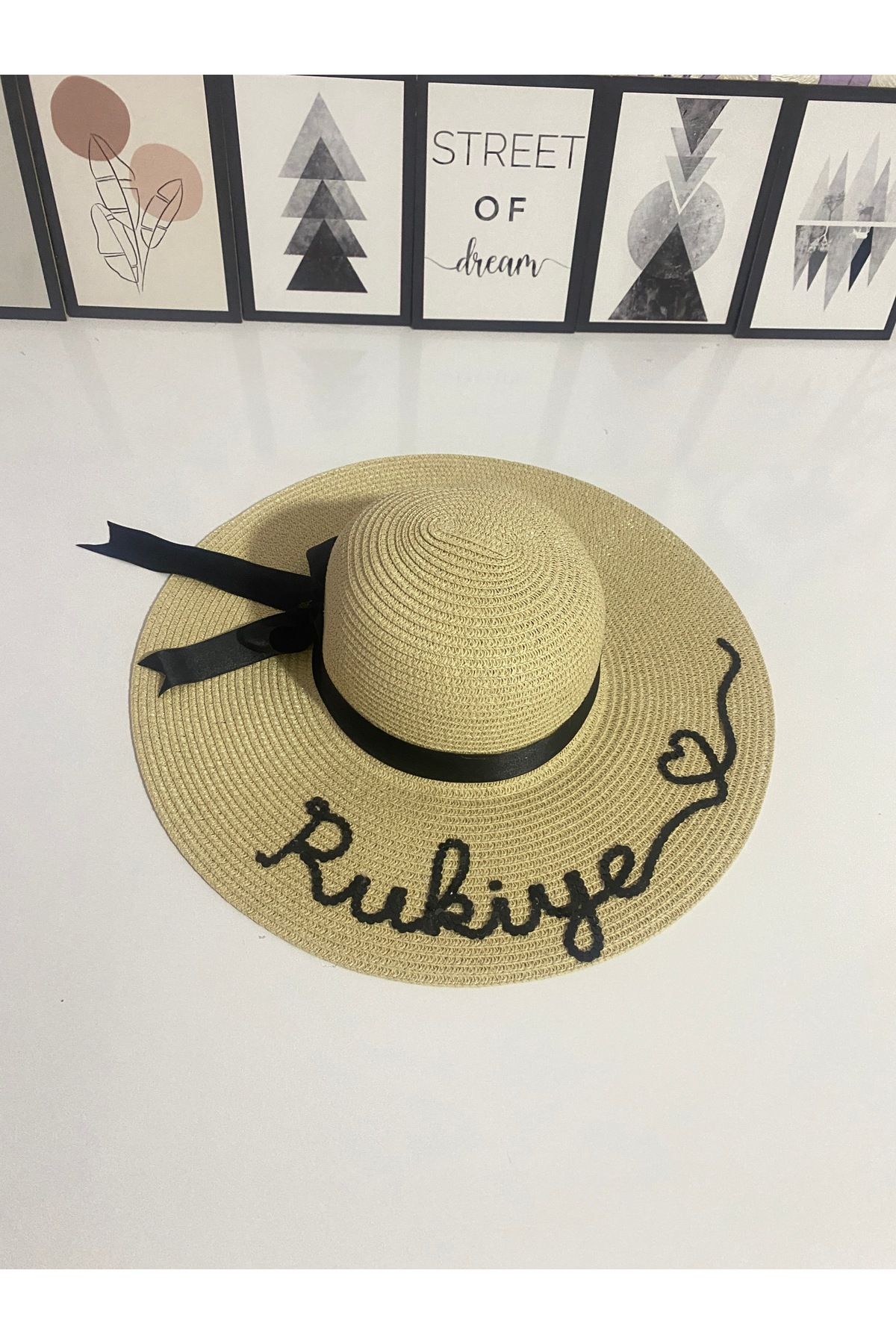 Petek Collection Kişiye özel isimli fiyoklu hasır plaj şapka