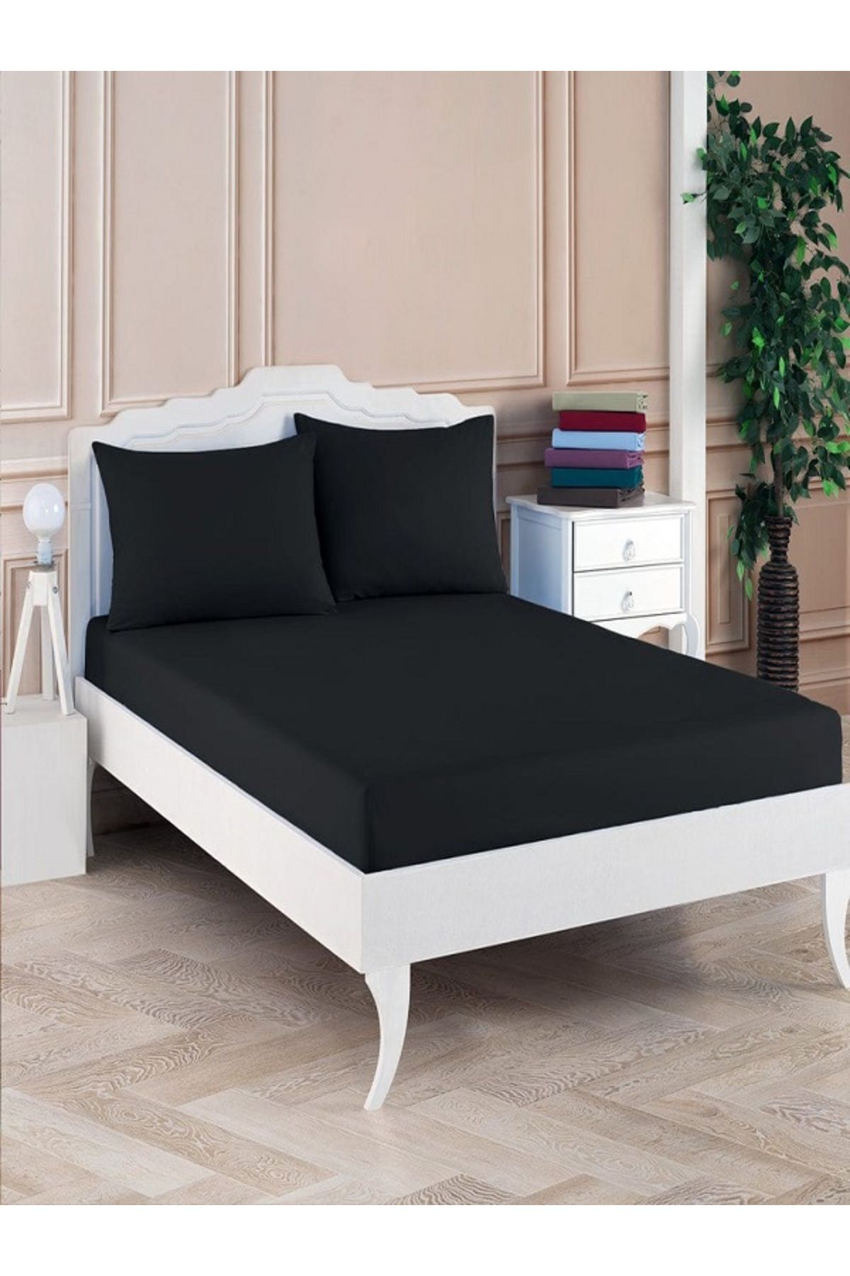 uykulife home collection UYKULİFE ÇİFT KİŞİLİK DÜZ SİYAH LASTİKLİ ÇARŞAF SETİ