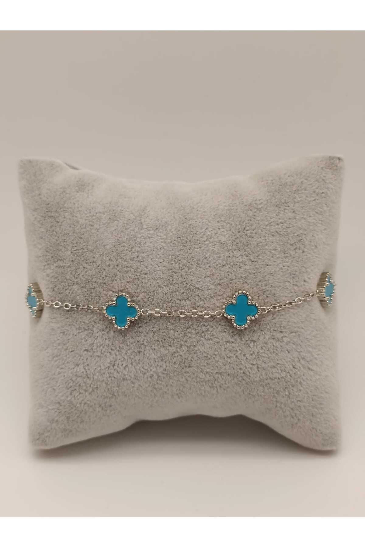 TLSMACCESORIES ÇELİK KÜÇÜK YONCA BİLEKLİK SILVER-MAVİ