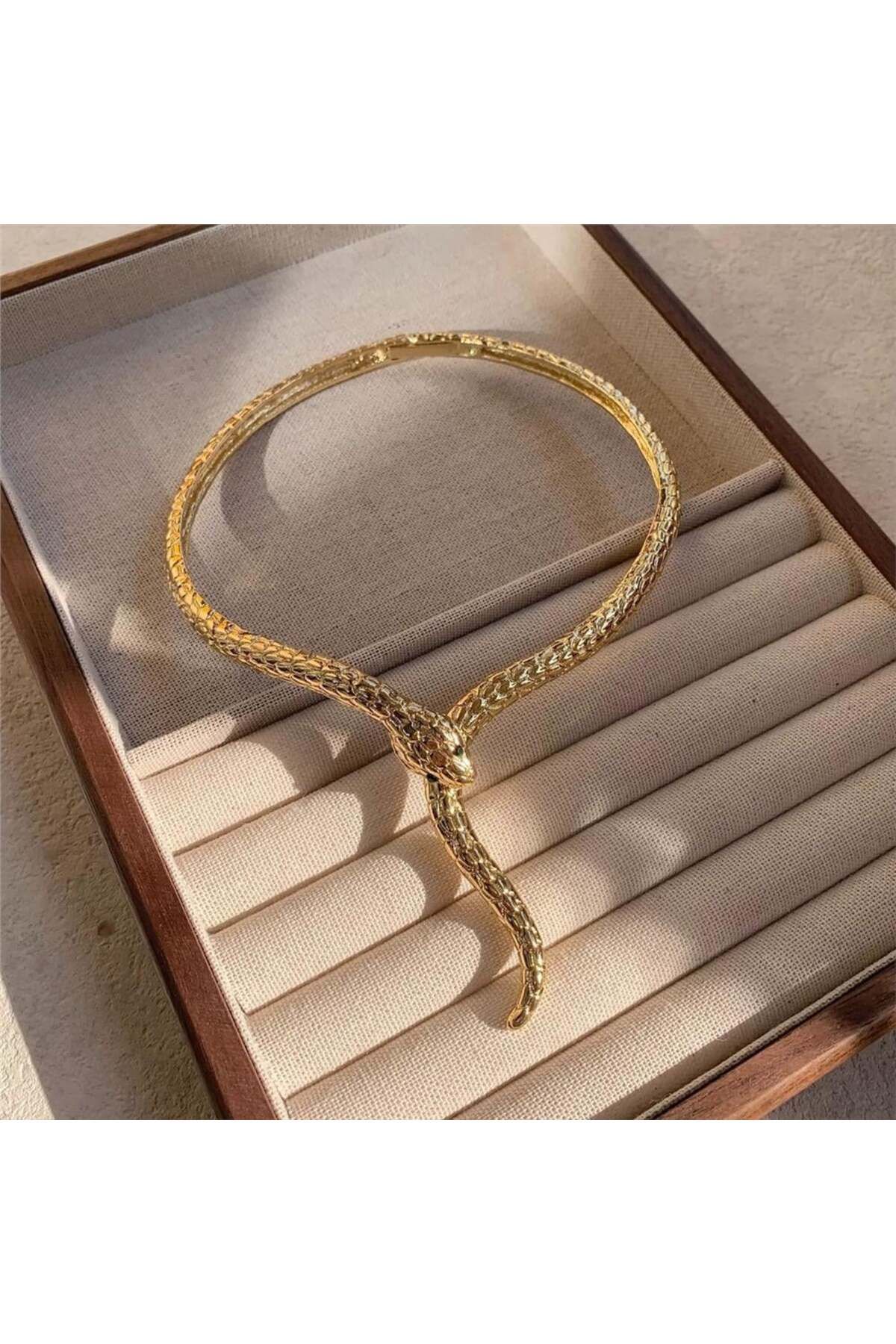 Pelin Aksesuar Gold Yılan Tasma Kolye