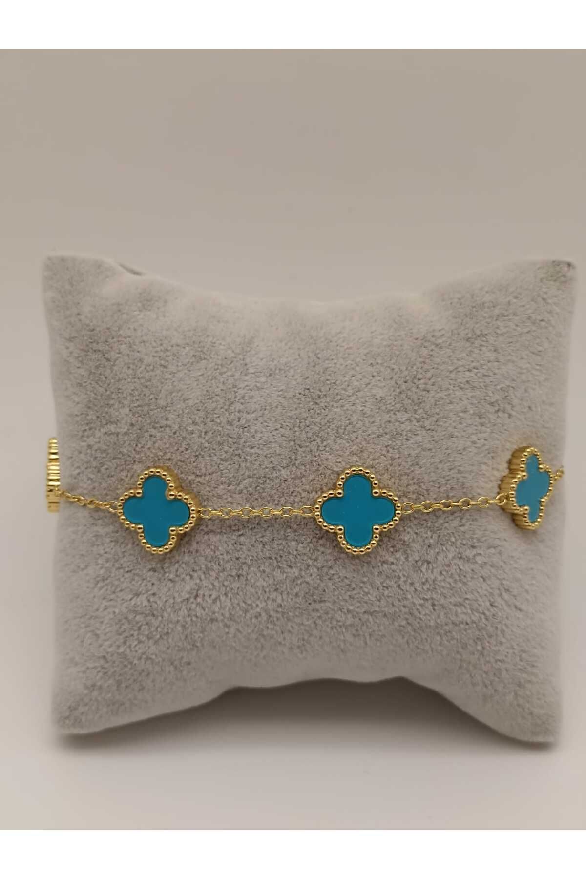 TLSMACCESORIES ÇELİK YONCA BİLEKLİK GOLD-MAVİ