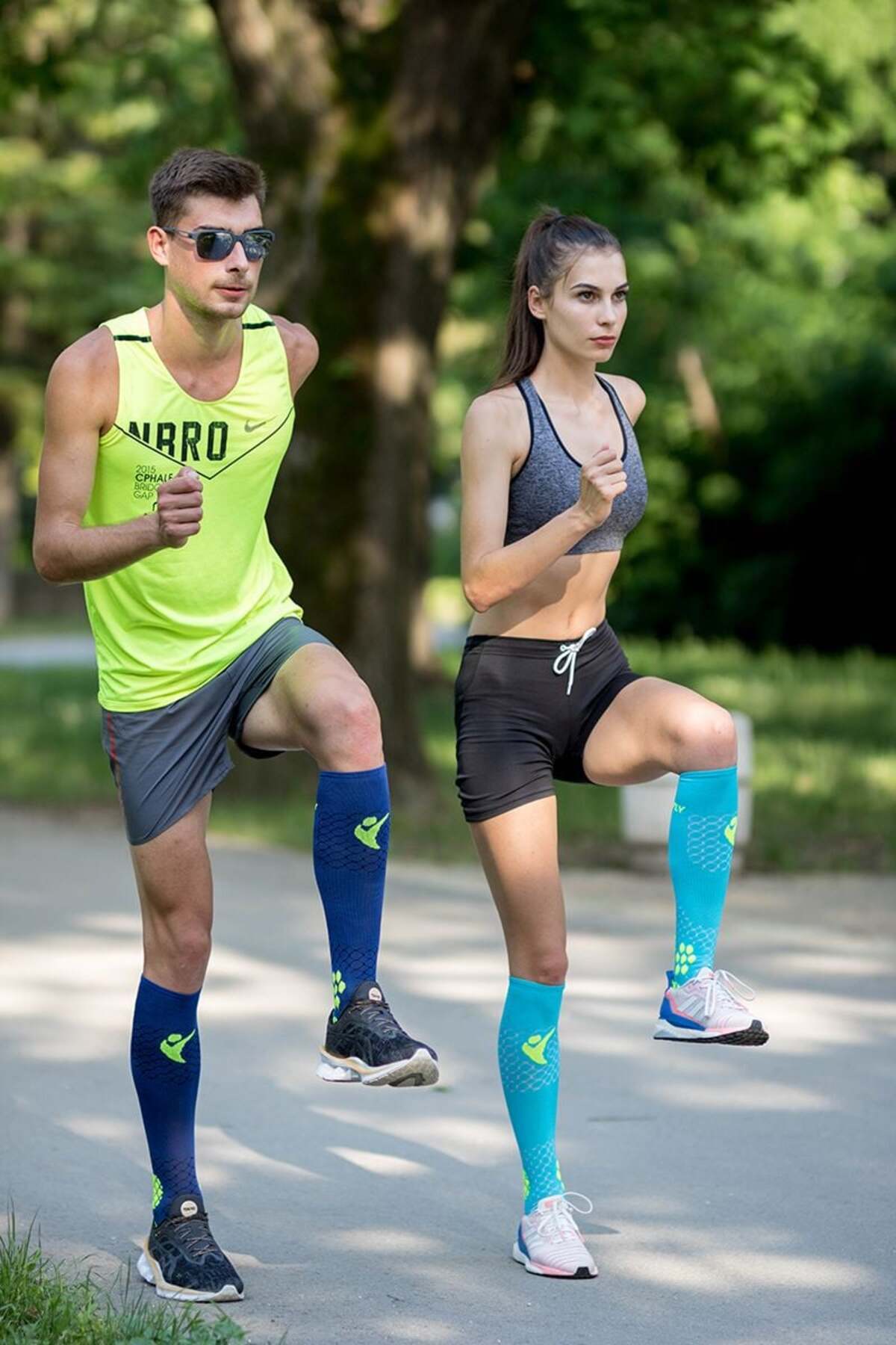 Try to Fly-Compression socks for running 3/4 COMPRESSION SOCKS Blue - Yellow 5