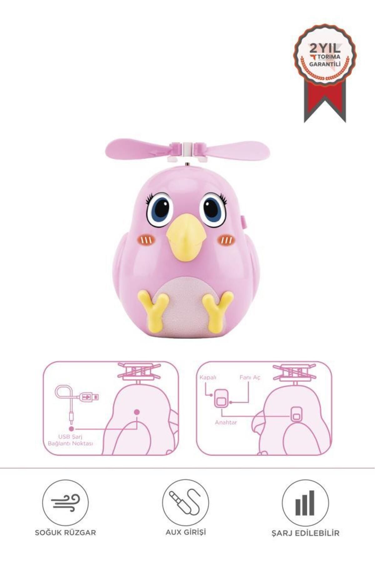 Torima F-31 Pembe El Tipi Mini Fan Vantilatör Sevimli Kuş Figürlü Taşınabilir Mini Fan