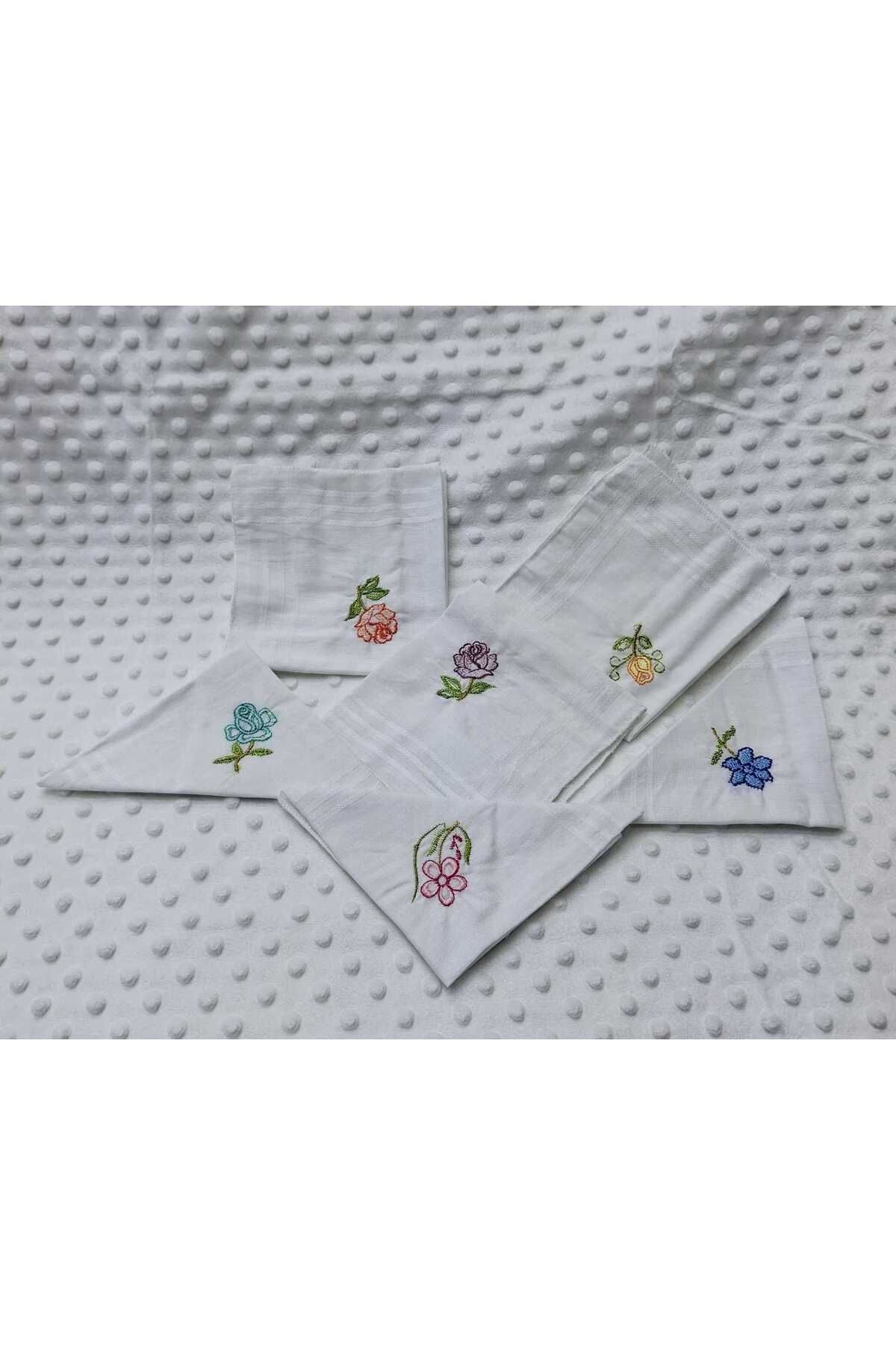 BERKAY Berkaysundan 6 Adet Pamuklu Nakışlı Mendil 27 x 27 cm