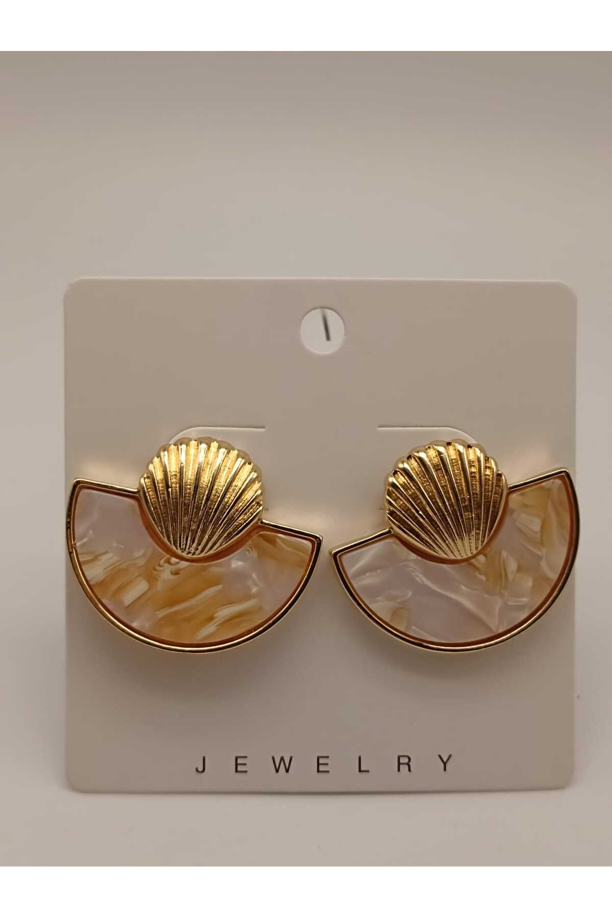 TLSMACCESORIES MERMER DESEN DENİZ KABUKLU BEJ KÜPE