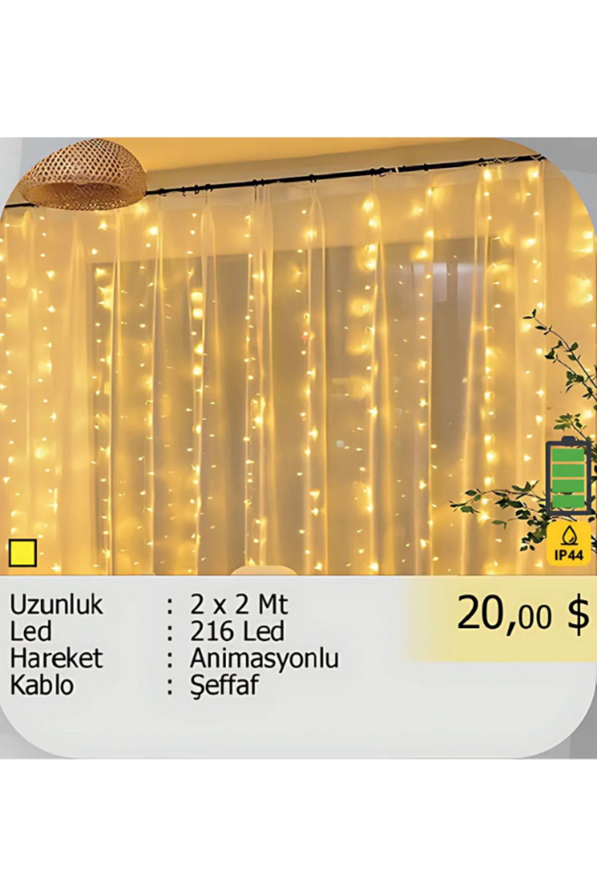 ELKHOUSE ElektrikHouse LED Peri Işığı 216 Led 2 x 2 Mt Animasyonlu Şeffaf