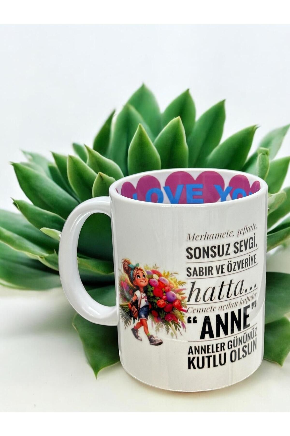 Marblestone İçi LOVE Baskılı Anneler Günü Hediye Kupa