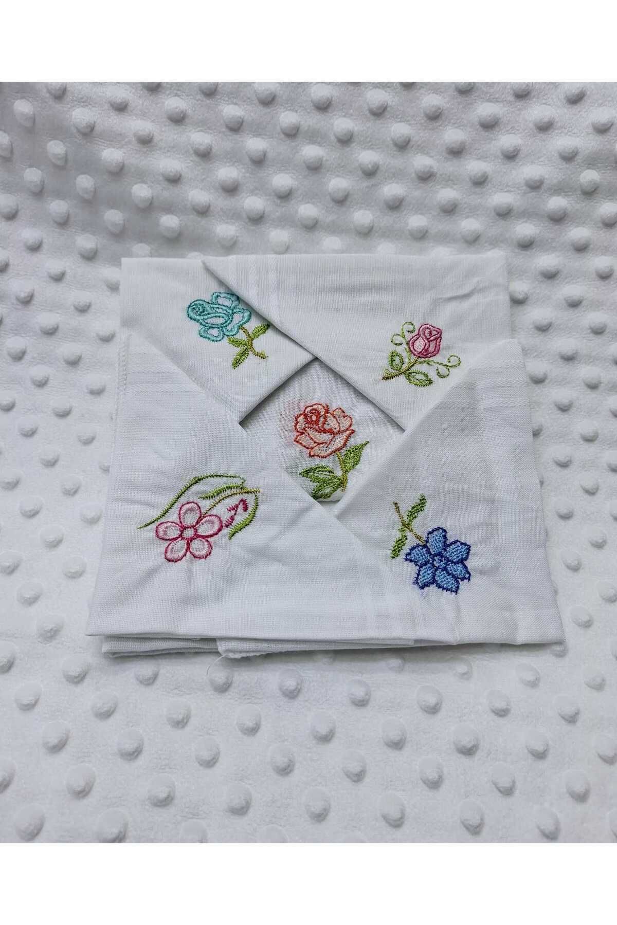 BERKAY Berkaysundan 12 adet Kutulu Pamuklu Nakışlı Mendil 27 x 27 cm