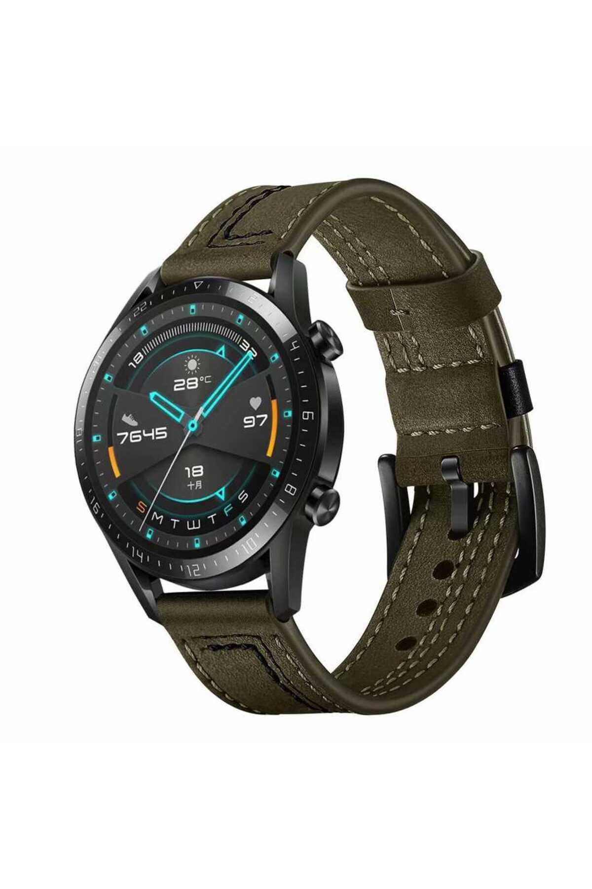 YTSGLOBAL Gear S3 (22mm) Uyumlu KRD-19 Deri YTSG Kordon-Yeşil